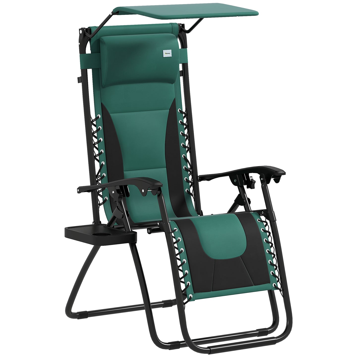 Outsunny Zero Gravity Lounger Chair, Folding Reclining Patio Chair with Shade Cover, Cup Holder, Soft Cushion and Headrest for Poolside, Camping, Green