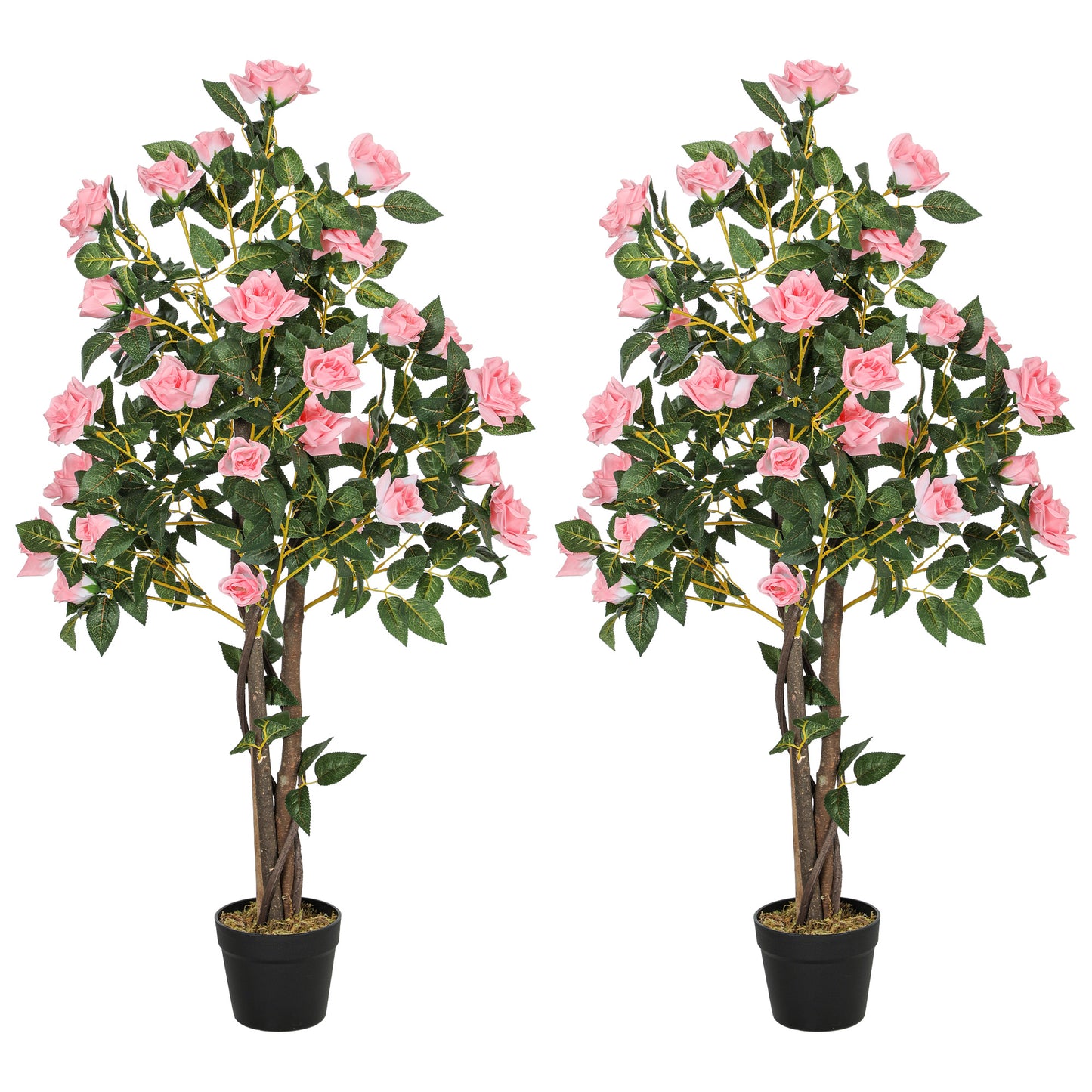 HOMCOM Set of Two Faux Rose Plants, with Pots