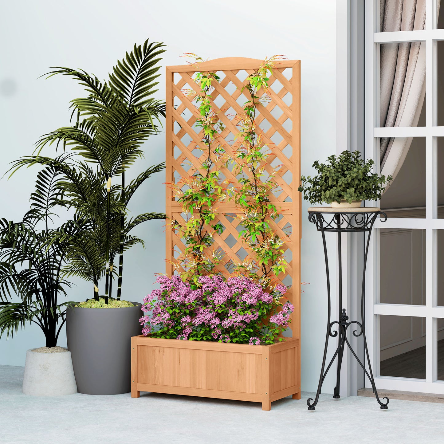 Outsunny Wooden Planter Box with Trellis, 76x36x170cm, Brown