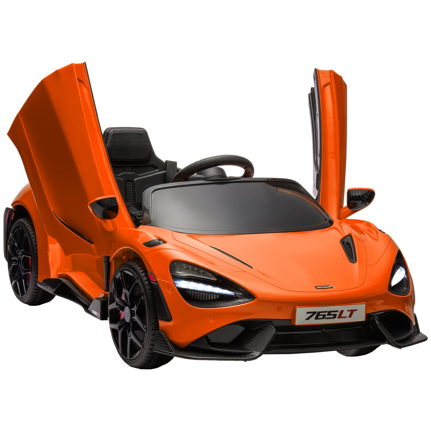 AIYAPLAY McLaren 765LT Licensed 12V Kids Electric Ride on Car with Butterfly Doors Remote Control Training Wheels Orange