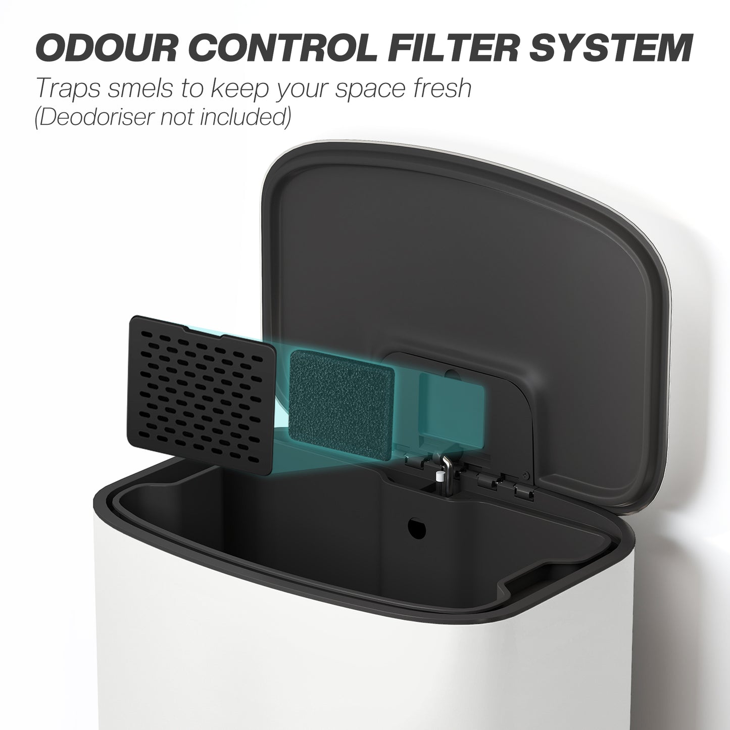 HOMCOM 50L Kitchen Bin with Soft-Close Lid, Stainless Steel Pedal, Removable Inner Bucket, Carry Handle for Kitchen/Office/Home, Cream