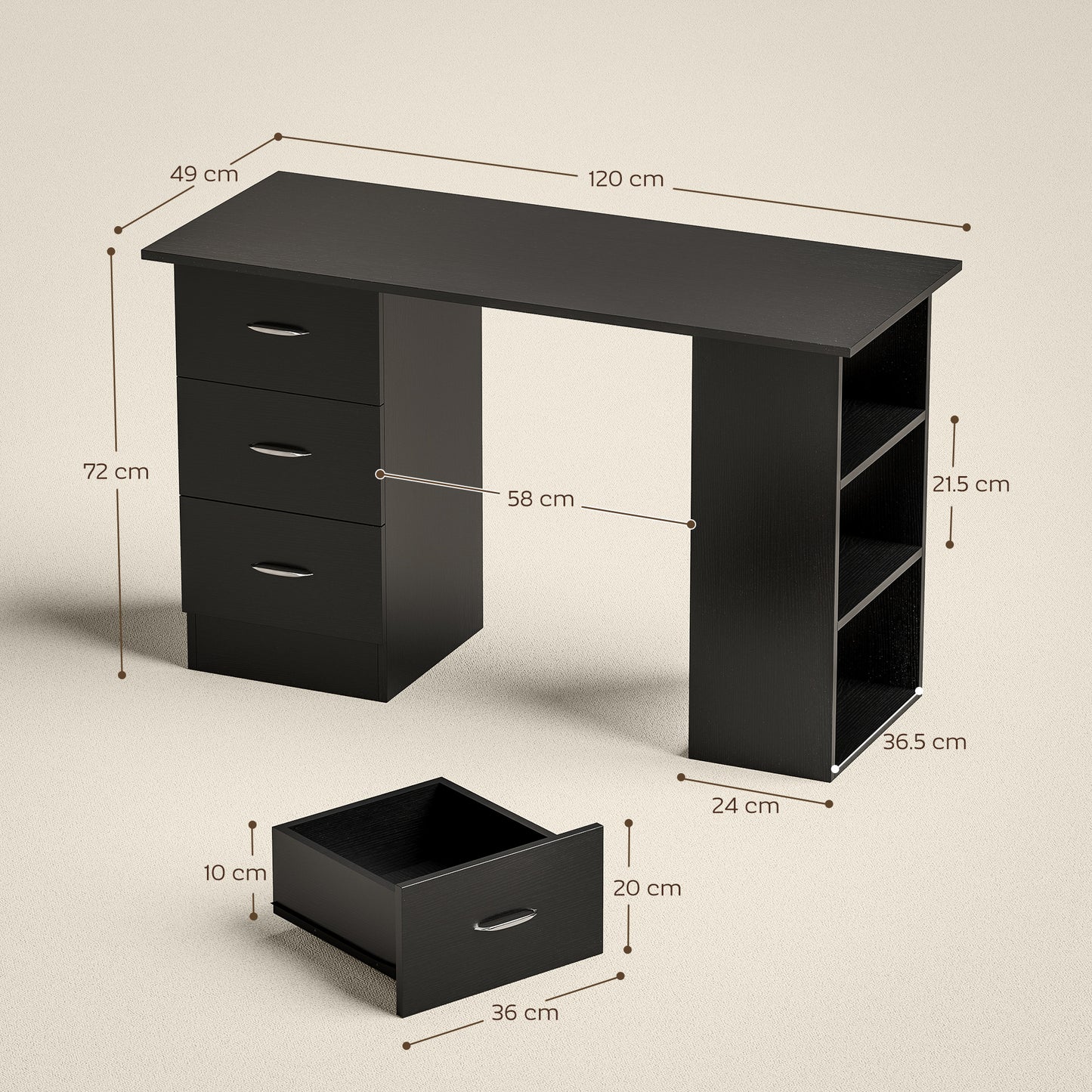 HOMCOM Computer Desk with Shelves & Drawers Black