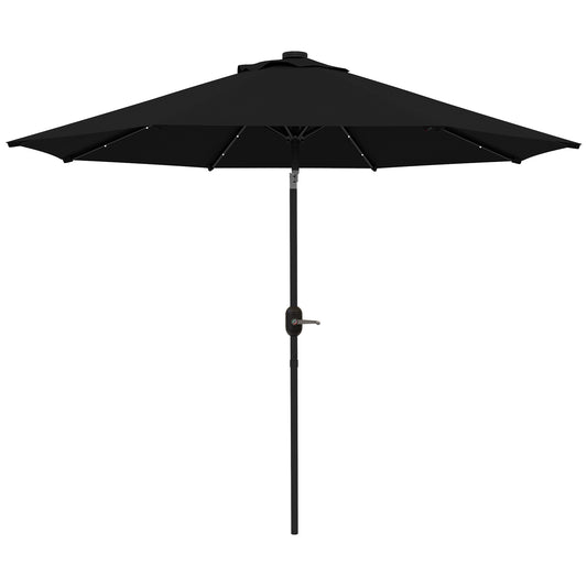 Outsunny 2.7m Outdoor Patio Garden Umbrella Parasol with Tilt Crank and 24 LEDs Lights Black