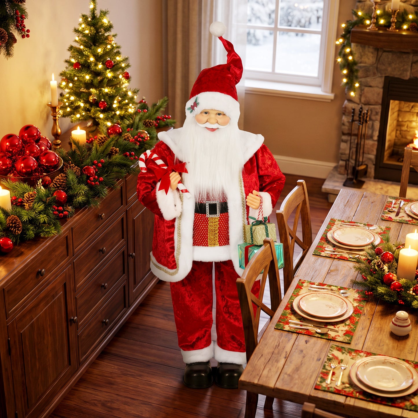 HOMCOM 120cm Life Size Singing Dancing Santa Claus, Standing Musical Animated Santa with Gift and Candy Cane