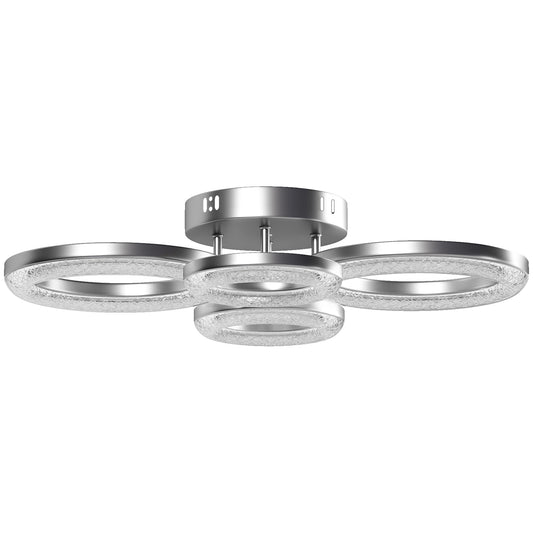 HOMCOM LED Ceiling Light, Modern 4 Rings Lamp, 40W 4350lm Flush Mount with 3500K/4500K/6000K Temps for Living Room, Bedroom, Silver Tone