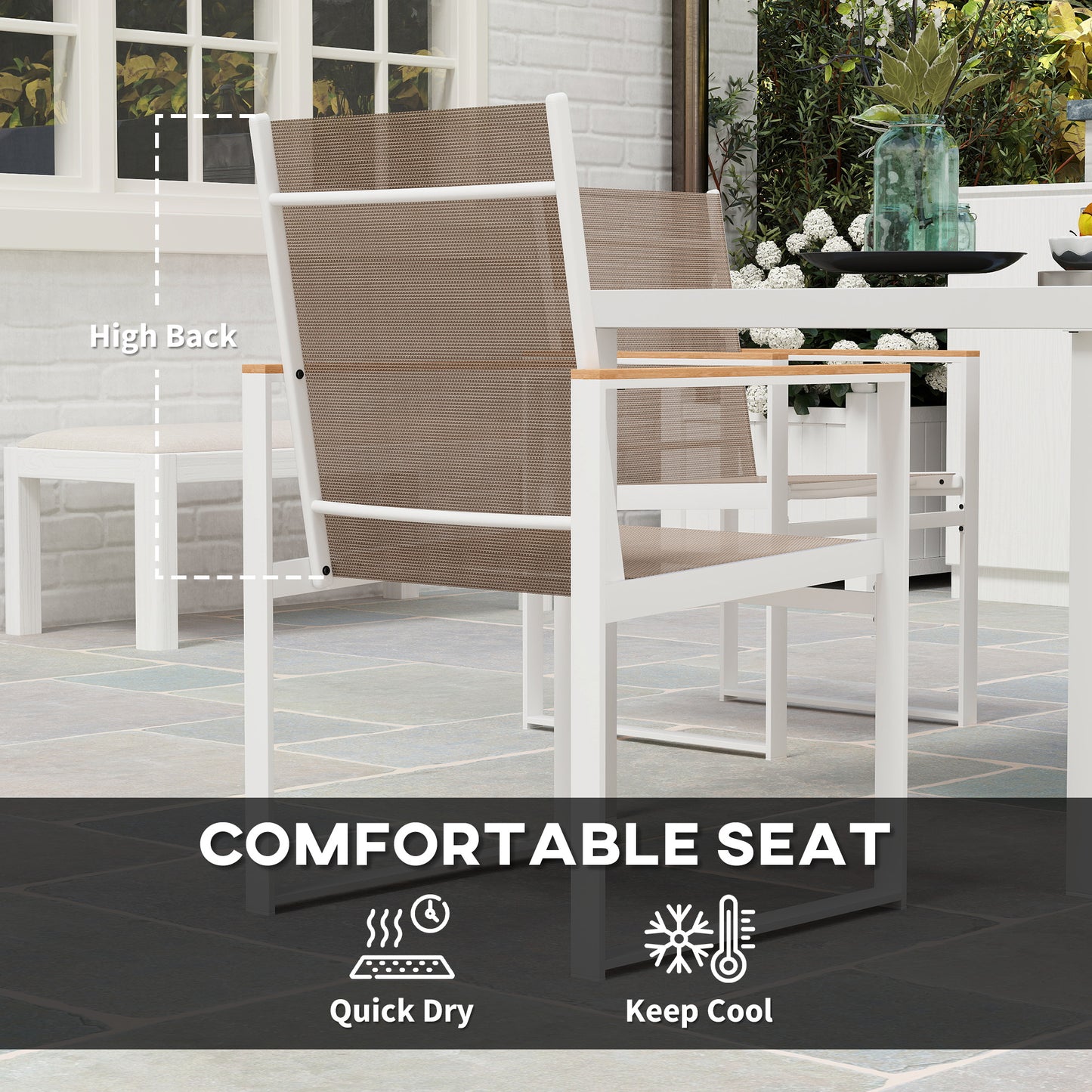 Outsunny 5 Piece Garden Furniture Set with 4 Armchairs and Tempered Glass Table Top, for Deck, Balcony