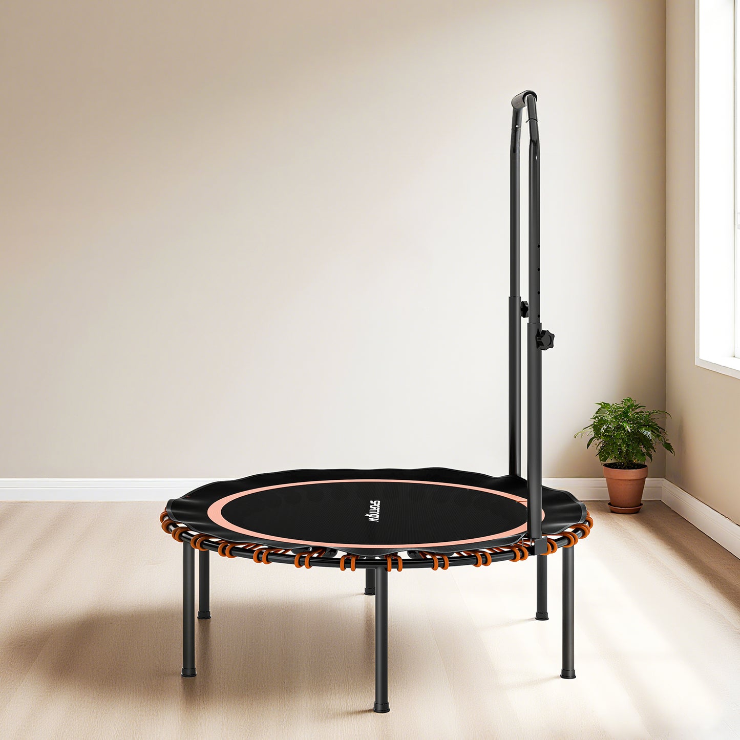 SPORTNOW 40'' Foldable Fitness Trampoline, Mini Bungee Rebounder with 5-Level Adjustable Handle for Adults, Indoor/Outdoor Exercise, Orange