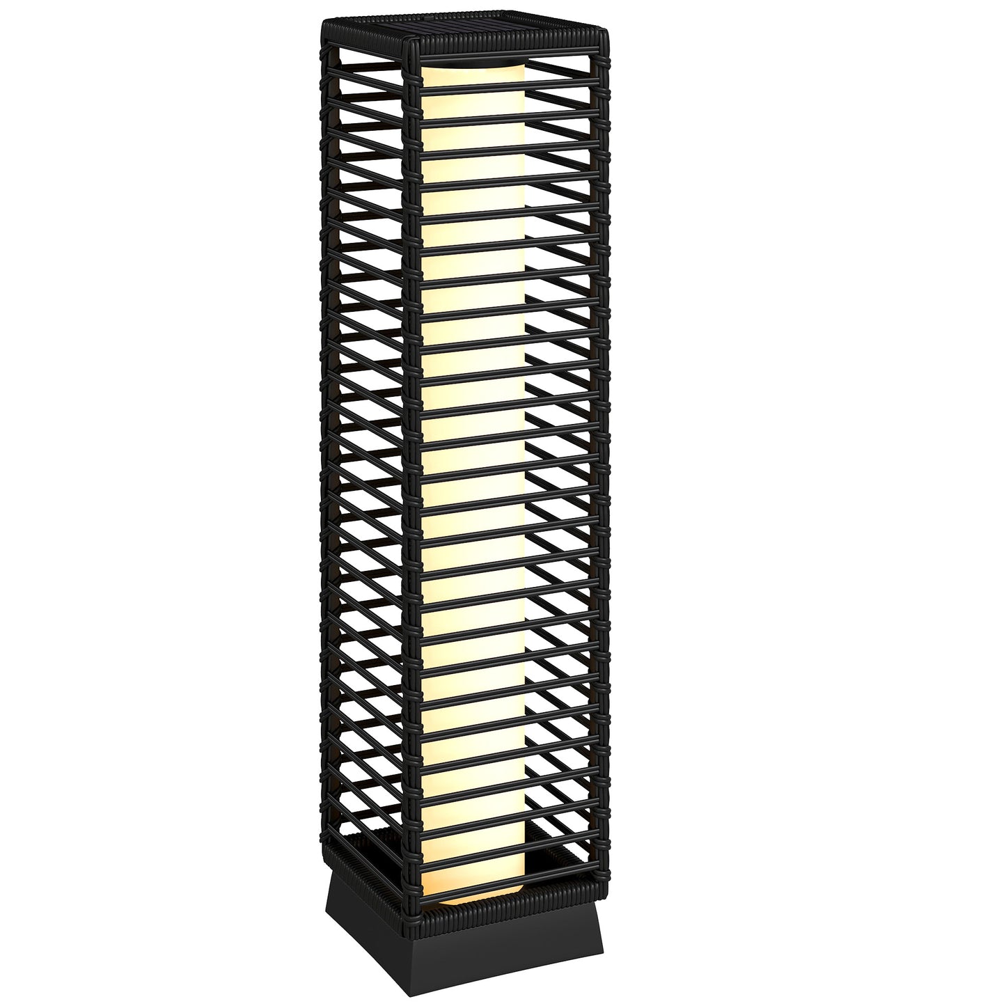 Outsunny Garden Rattan Lamp, 68 cm Solar Rattan Floor Lamp, Solar Garden Light with Auto On/Off LEDs, IP44 Waterproof, Black