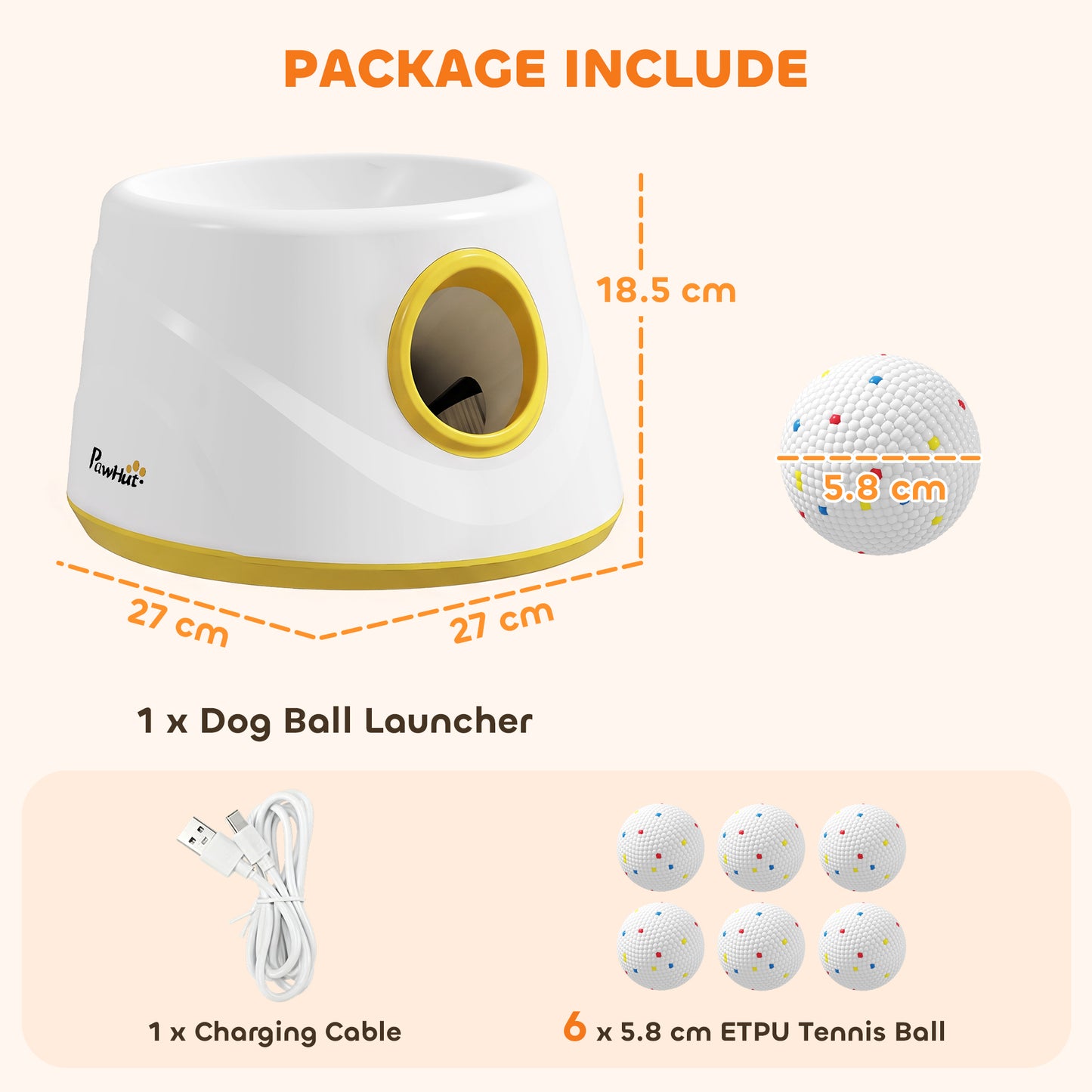 PawHut Automatic Dog Ball Launcher, Dog Thrower Machine with 6PCS 2.3" ETPU alls, 3 Adjustable Distance(20/33/46ft) & Random Mode