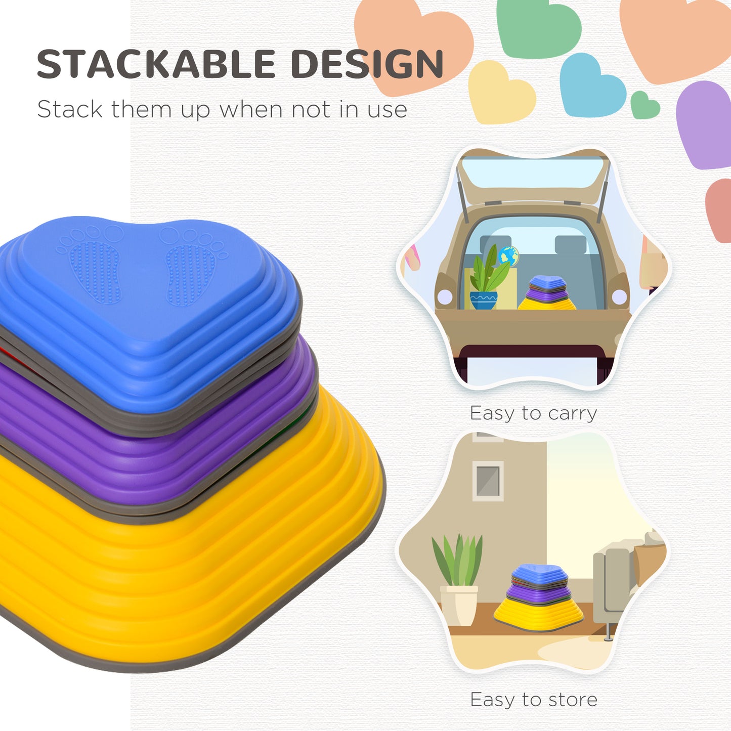 AIYAPLAY 6PCs Heart-Shaped Kids Stepping Stones Balance & Motor Skills, Multicoloured