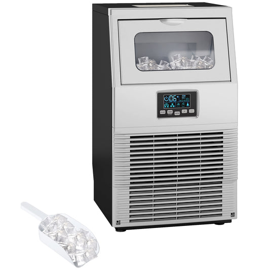 HOMCOM Commercial Ice Maker, Freestanding Industrial Ice Cube Machine, Digital Control, Self-cleaning, 4kg Storage, 30kg/24h for Home, Office, Bar - Silver