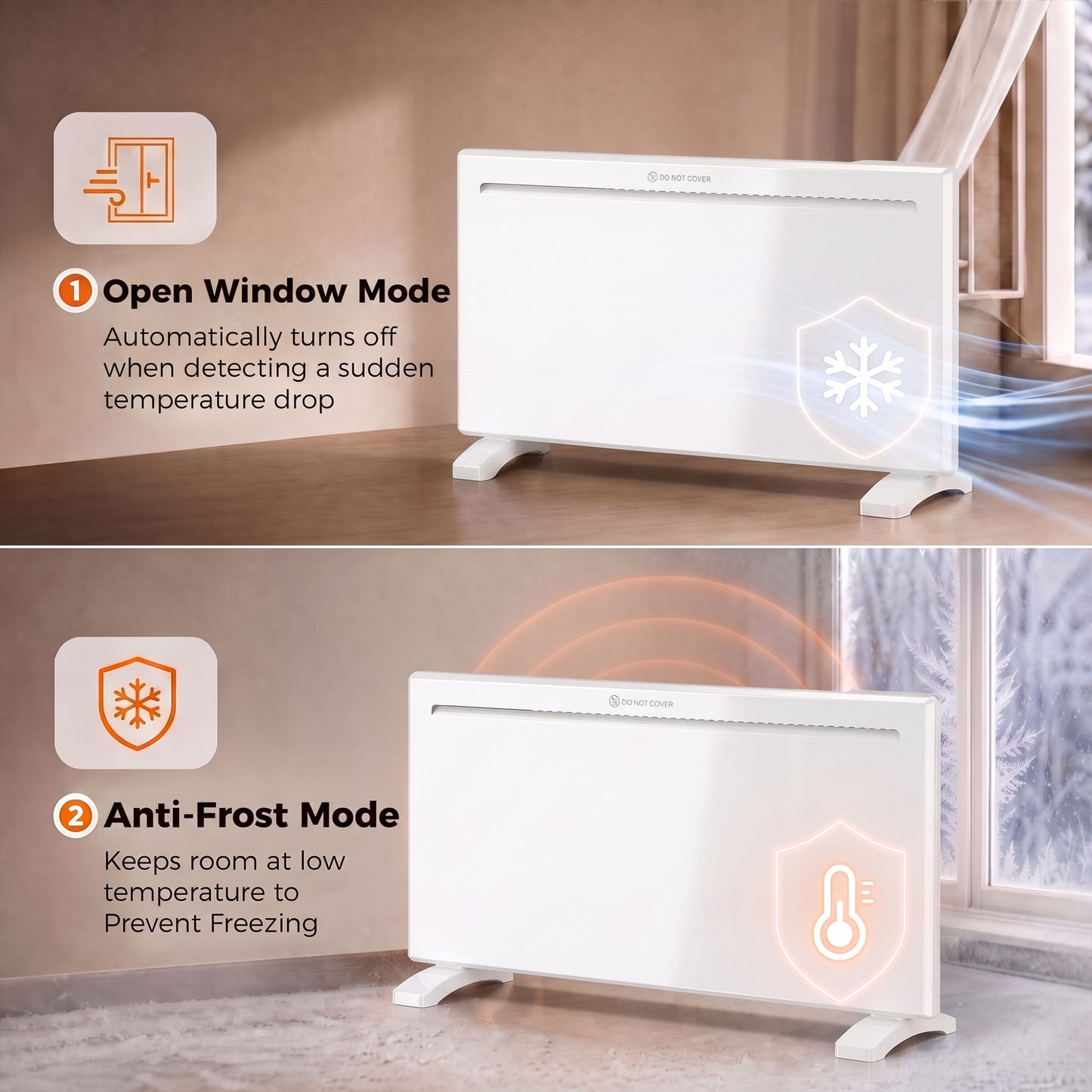 HOMCOM Smart Panel Heater Wall Mounted/Freestanding, Electric Heater with Weekly Timer, Open Window & Anti-Frost, 2000W, White