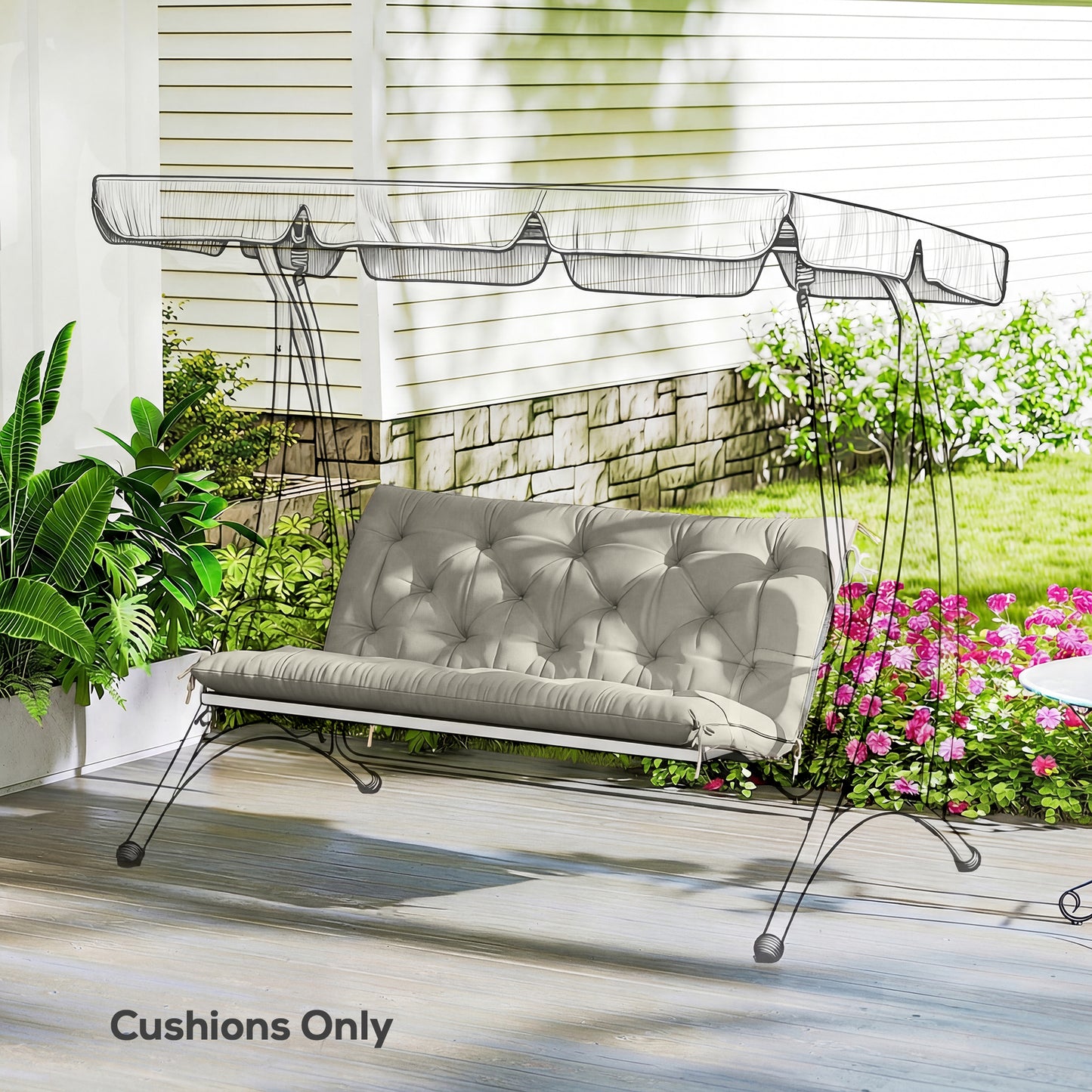 Outsunny Garden Bench Cushion, 2 Seater Swing Chair Cushion, Seat Pad for Indoor and Outdoor Use, 110 x 120 cm