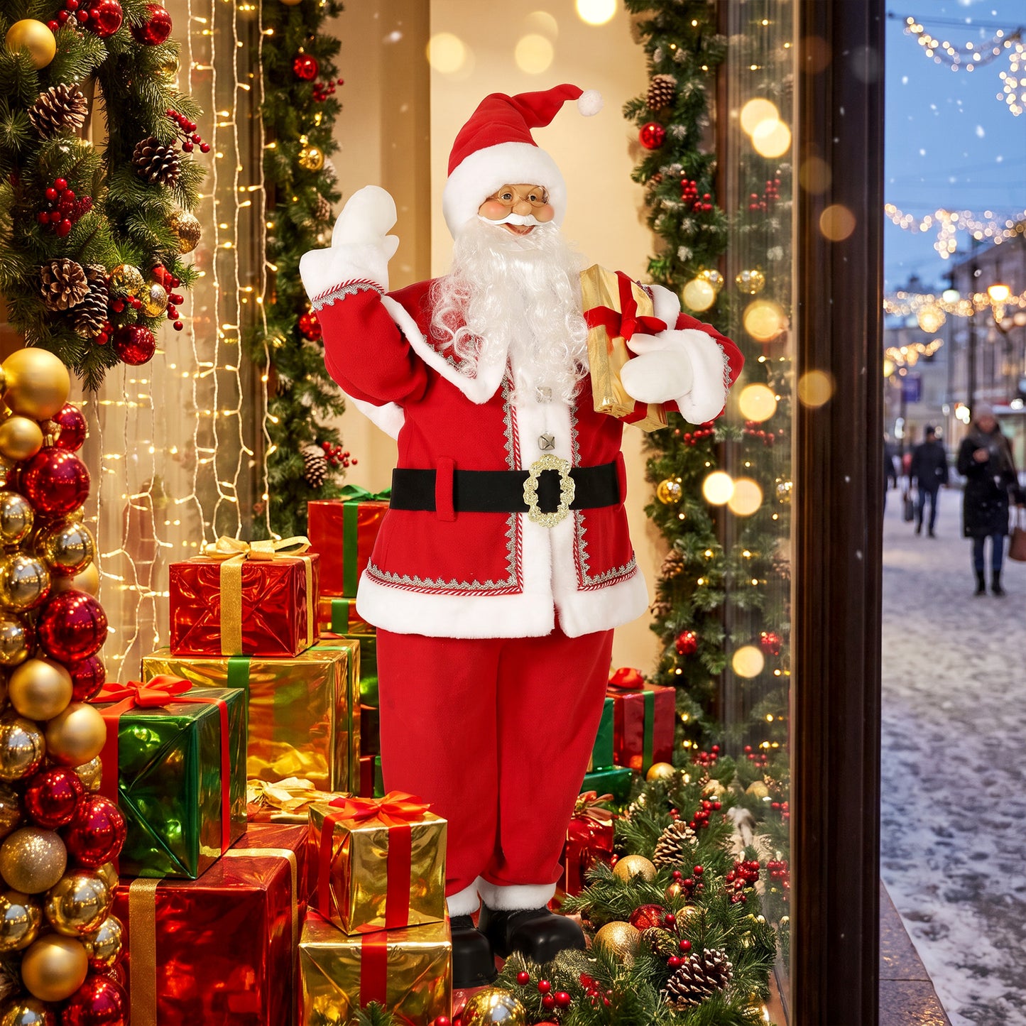 HOMCOM 5ft Life Size Singing Santa Claus, Animated Santa with Rotating Head, Waving Hand, Posable Arms, Sound Touch Activated