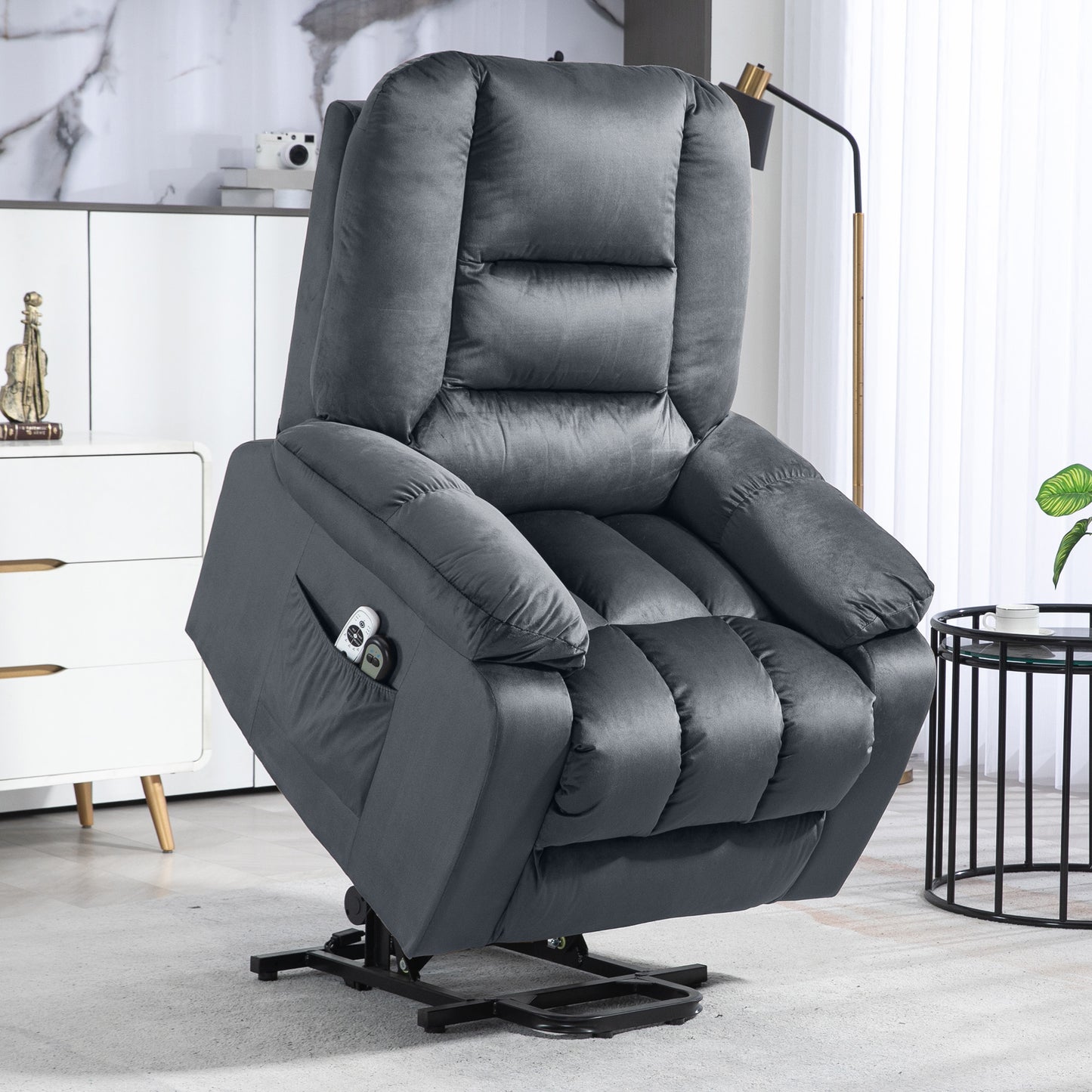 HOMCOM Lift Chair Quick Assembly Electric Riser and Recliner Chair with Vibration Massage Heat Side Pockets Grey