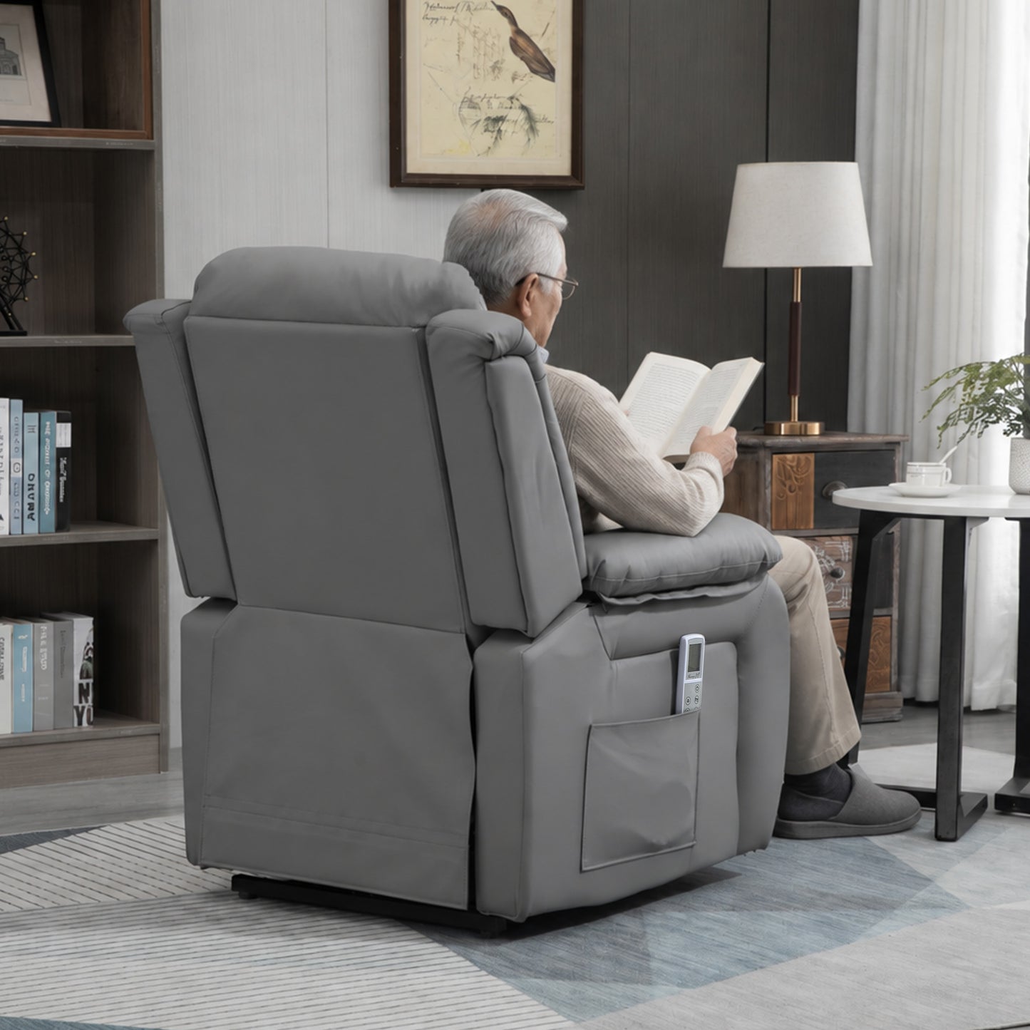 HOMCOM Riser and Recliner Chair with Massage, PU Leather Power Electric Lift Chair for Elderly with High Back, Grey