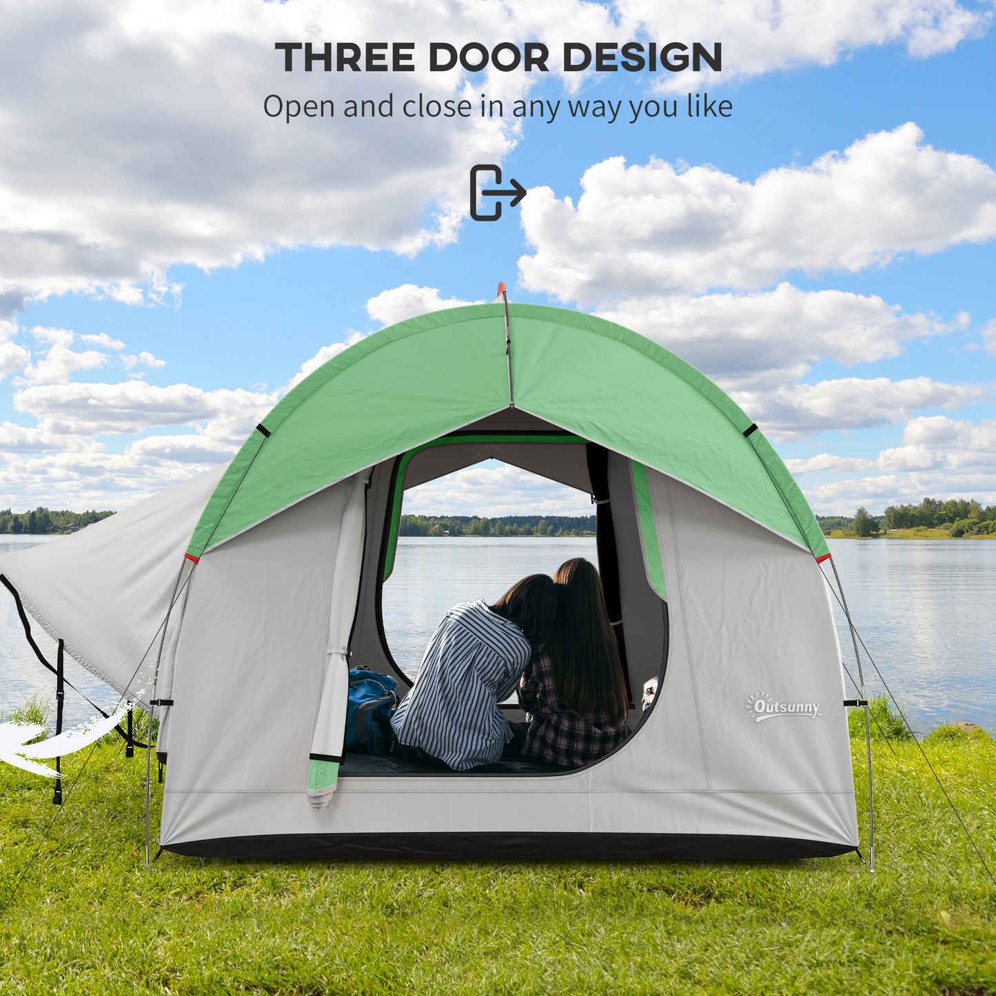Outsunny SUV Car Tent for Camping, Waterproof PU2000mm, 5 Man Tailgate Tent, 2.4 x 2.1 m, Grey and  Green