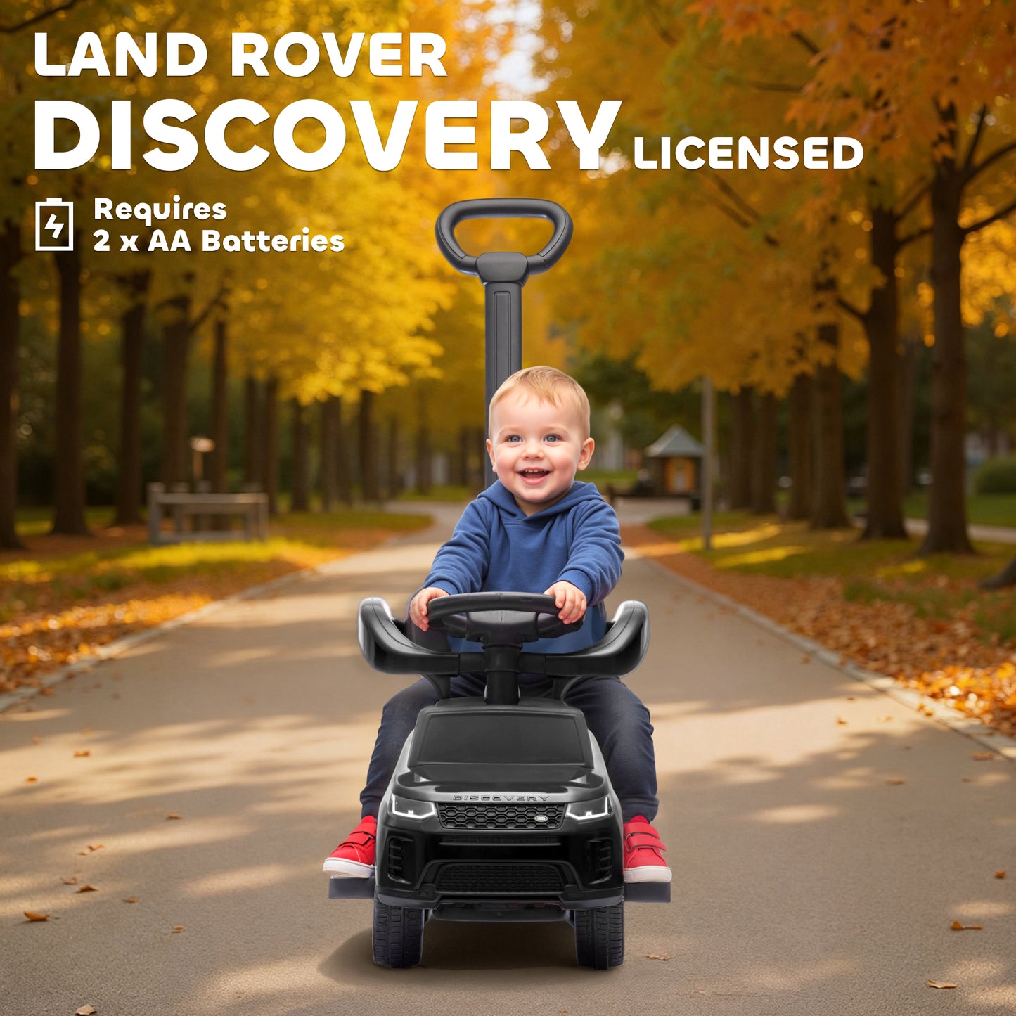 AIYAPLAY LAND ROVER DISCOVERY Licensed Baby Push Car, 2-in-1 Ride on Car with Push Handle and Safety Guardrail, Black