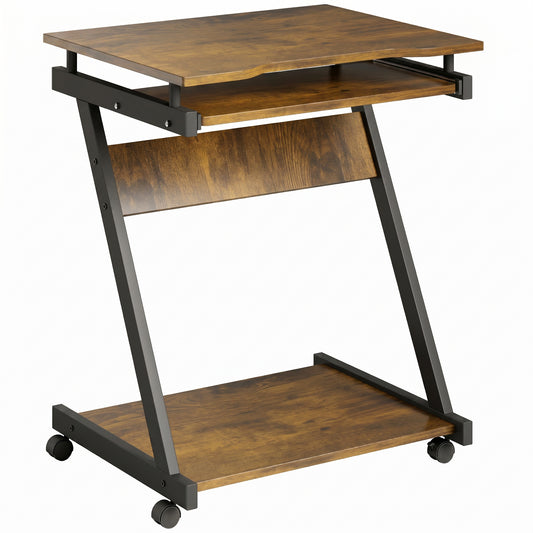 HOMCOM Movable Computer Desk with 4 Moving Wheels and Keyboard Tray