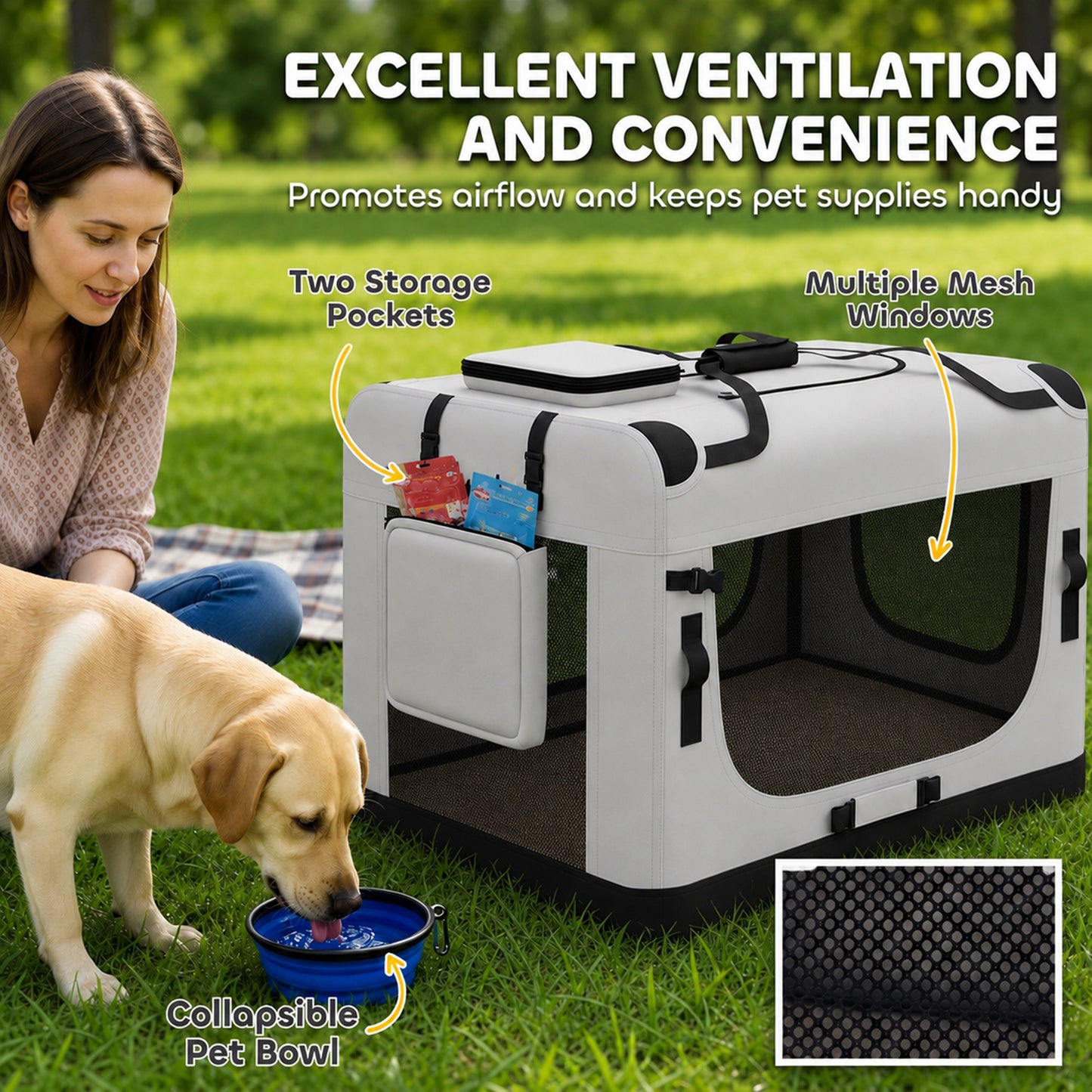 PawHut Pet Carrier Bag, Soft-Sided Dog Carrier with Security Buckle Strap, Washable Cushion and Folded Bowl, Light Grey