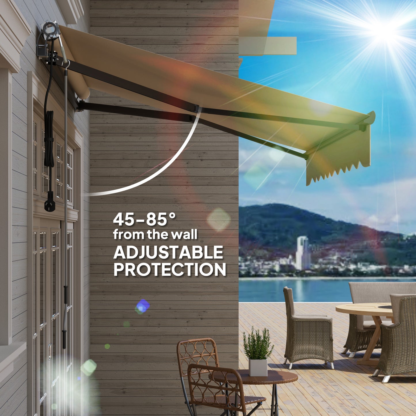 Outsunny Electric Awning, 2.5x2m Retractable Canopy with Remote, Aluminum Frame, UV30+ for Garden/Patio/Window, Beige