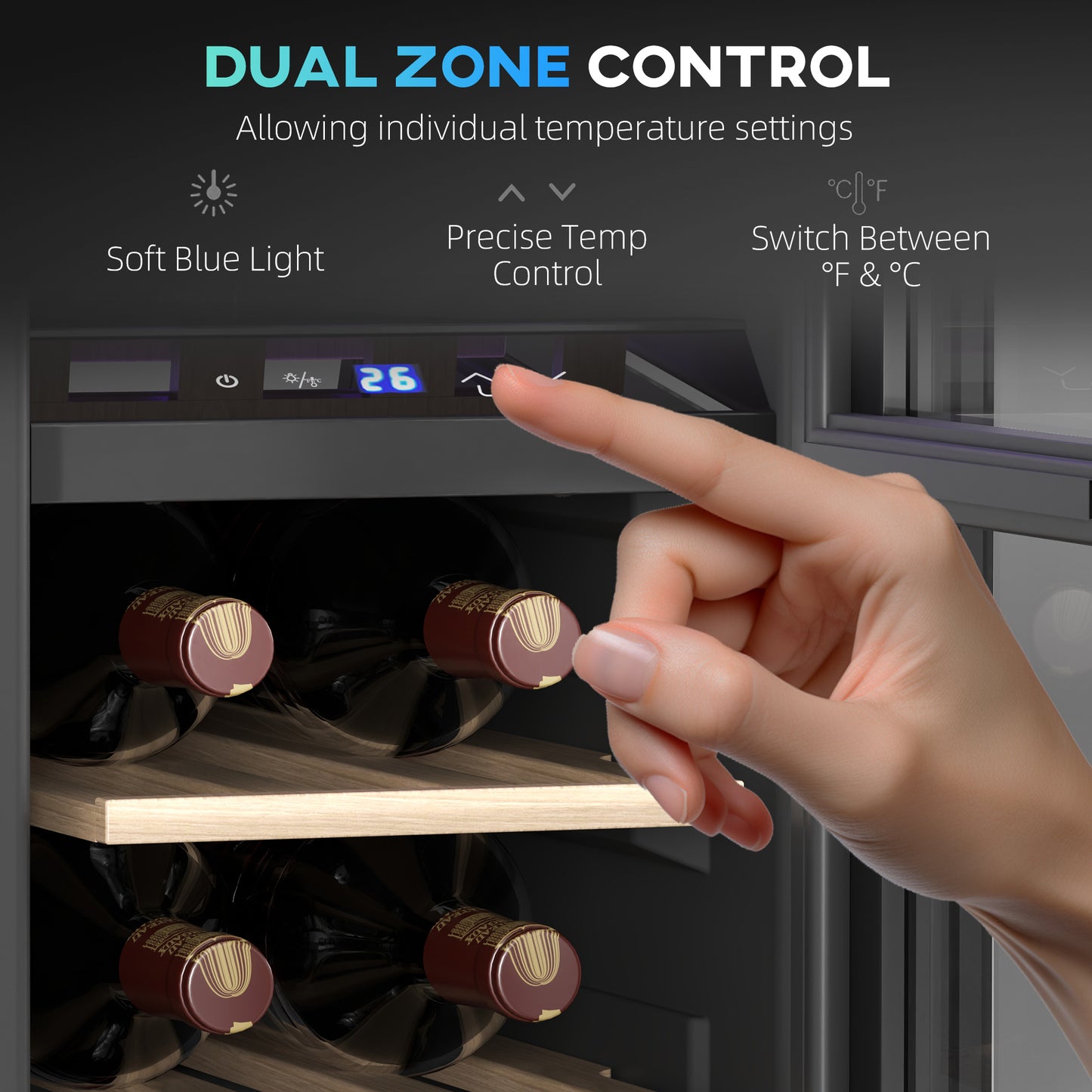 HOMCOM 16 Bottle Dual Zone 5-18°C Wine Fridge - Black