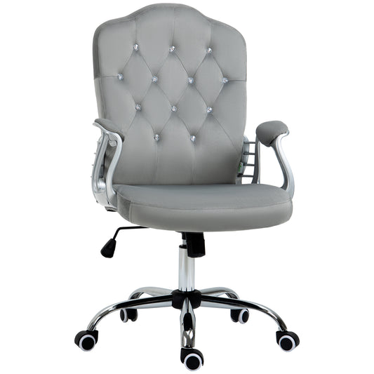 Vinsetto Velvet-Feel Work Chair, with Diamante Back - Grey