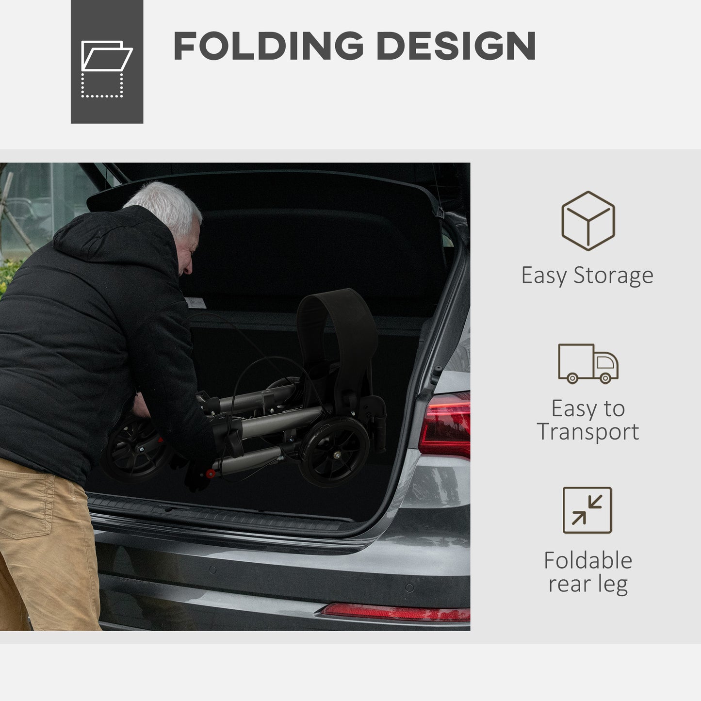 HOMCOM 4-Wheel Rollator with Seat, Backrest, Carry Bag, Adjustable Height, Silver