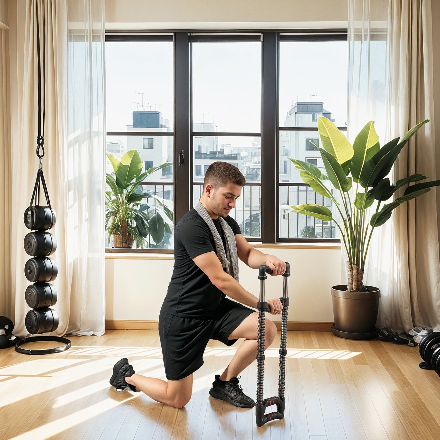 SPORTNOW Chest Expander, Arm Chest Exerciser with 10-80kg Adjustable Spring Resistance for Men and Women Home Gym, Office or Travel Workout