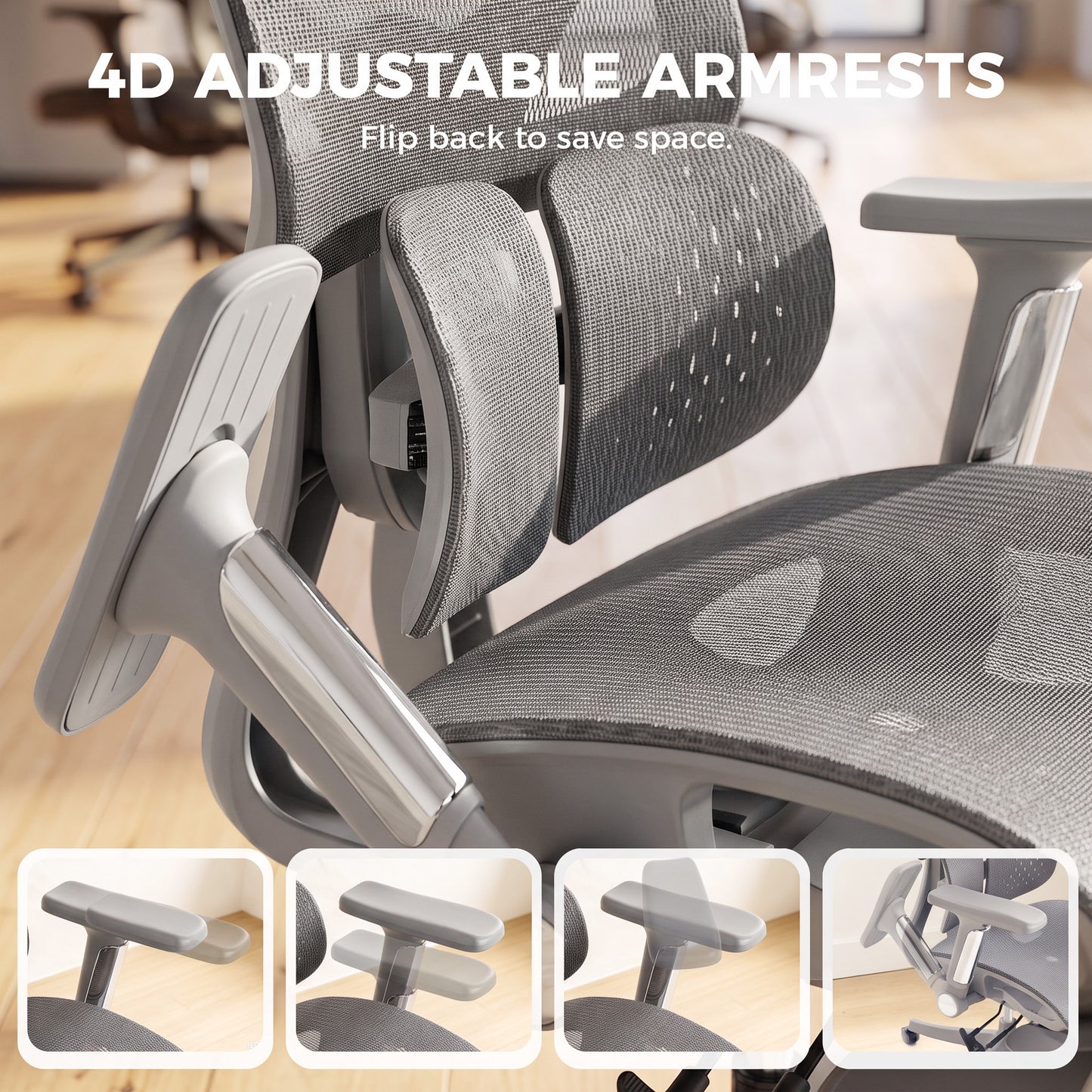 HOMCOM Ergonomic Office Chair with Lumbar Support, Mesh Reclining Desk Chair with Footrest, Adjustable High Back, Grey