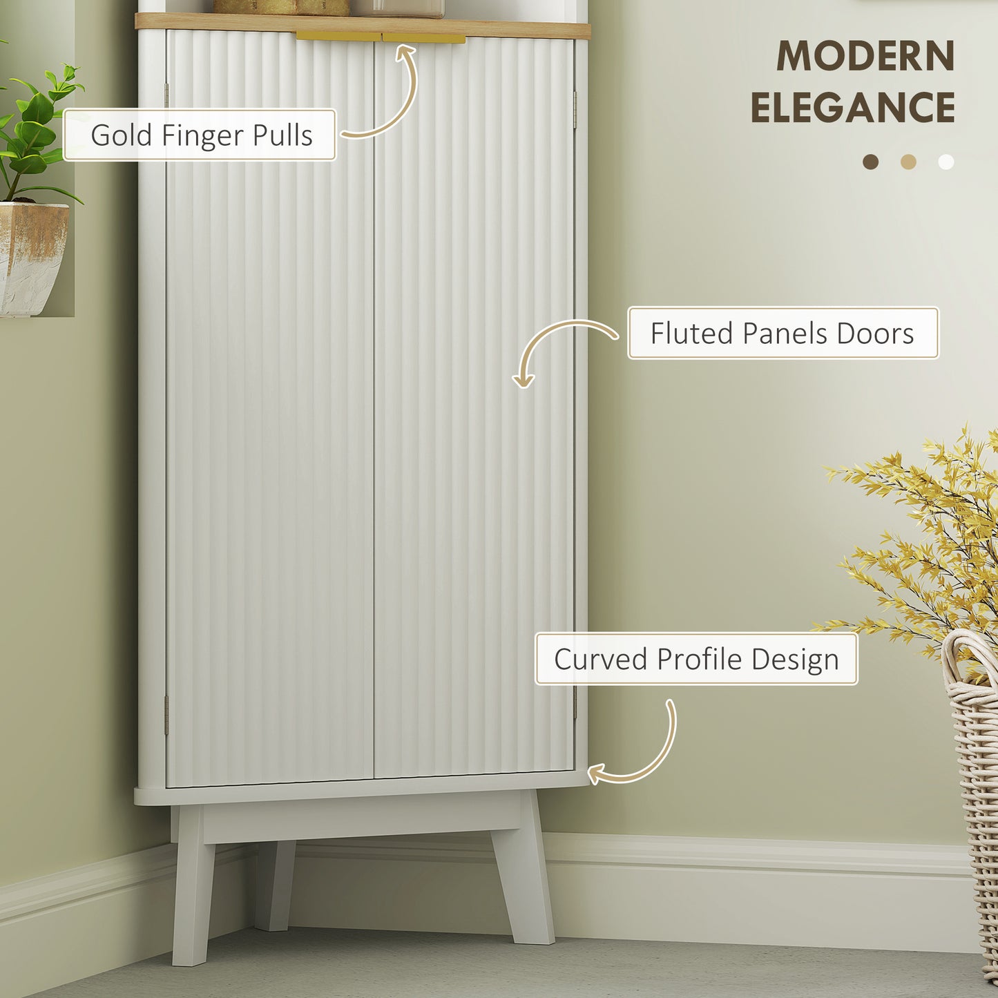 HOMCOM Tall Bathroom Storage Cabinet, Slim Unit with Doors & Adjustable Shelves, Freestanding Curved Design, White
