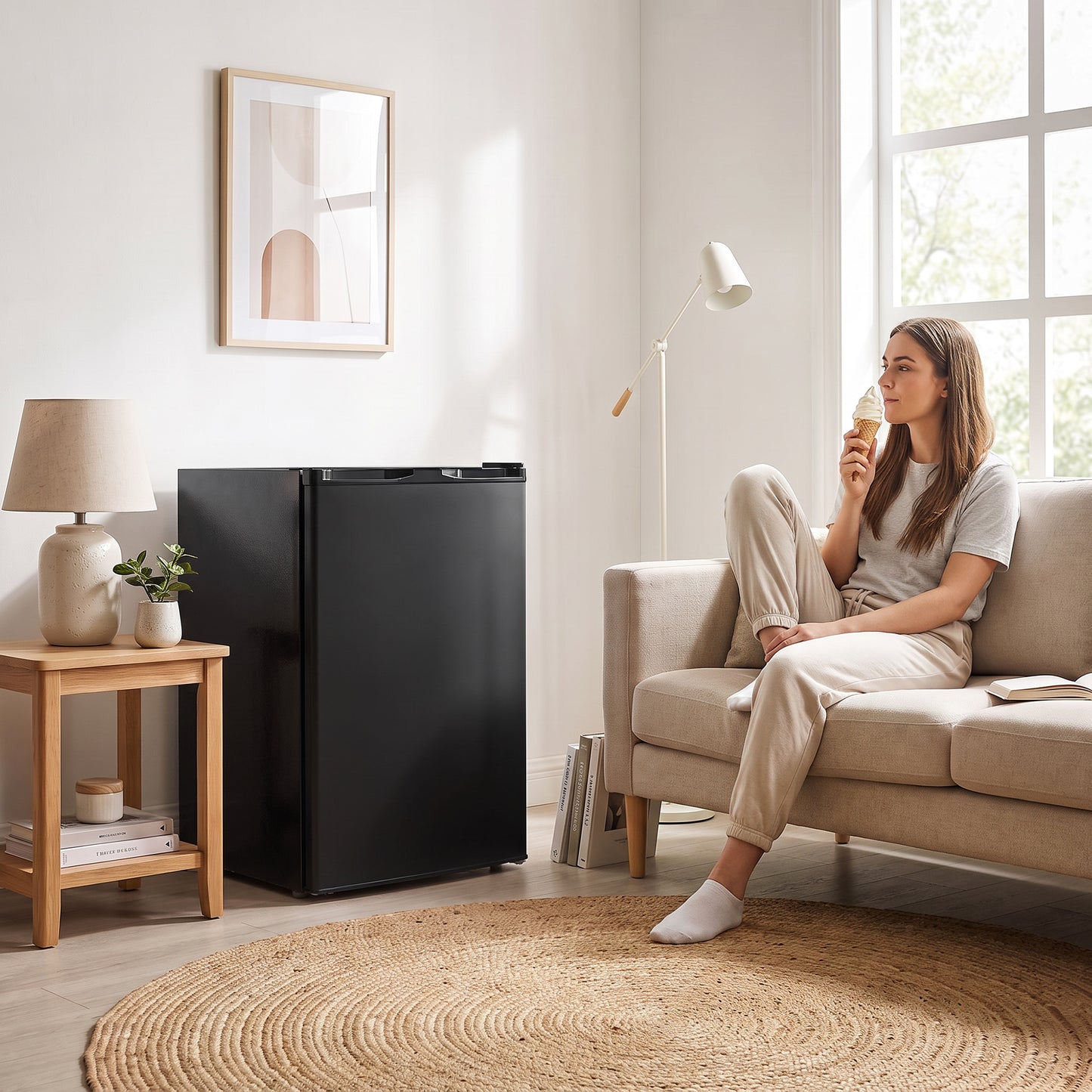 HOMCOM 85L Mini Freezer Countertop, Compact Freestanding Upright Freezer with Reversible Door, Removable Glass Shelves, Black
