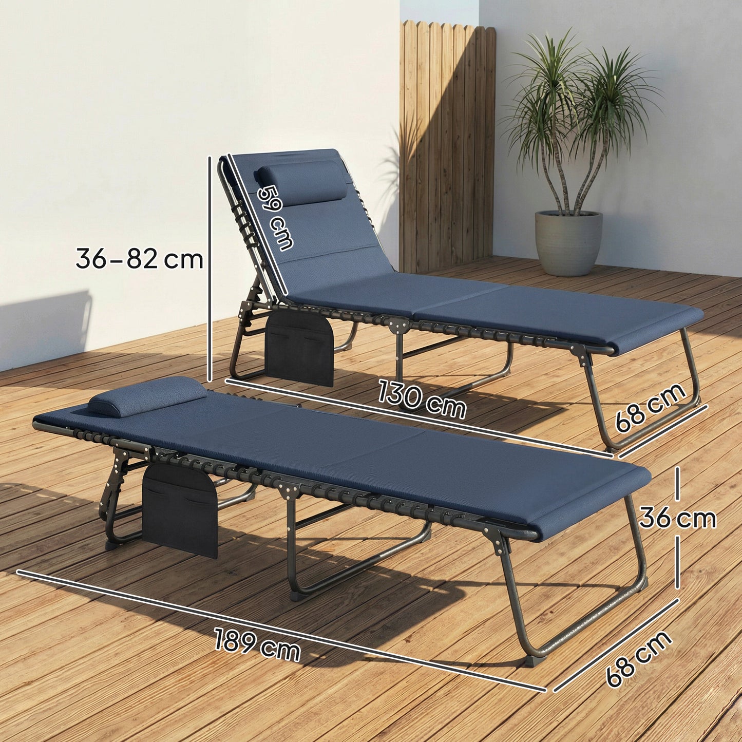 Outsunny Set of Two Reclining Sun Loungers Blue