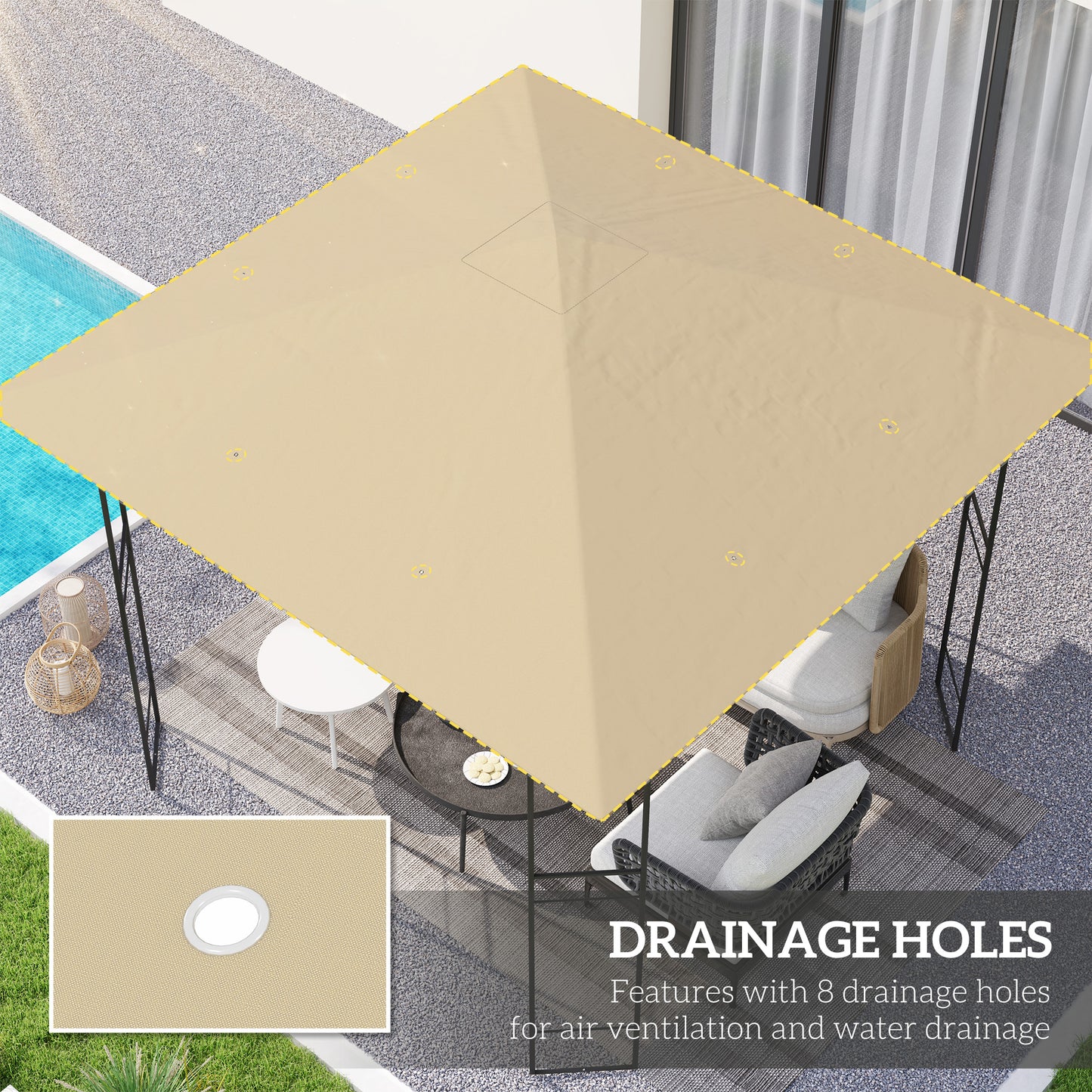 Outsunny 3 x 3(m) Gazebo Canopy Replacement Cover, TOP COVER ONLY, Beige
