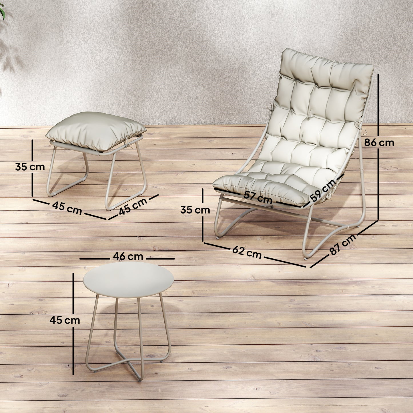 Outsunny Bistro Set for Garden, 3 Piece Outdoor Table and Chair with Footstool and Cushions, Comfy Balcony Furniture