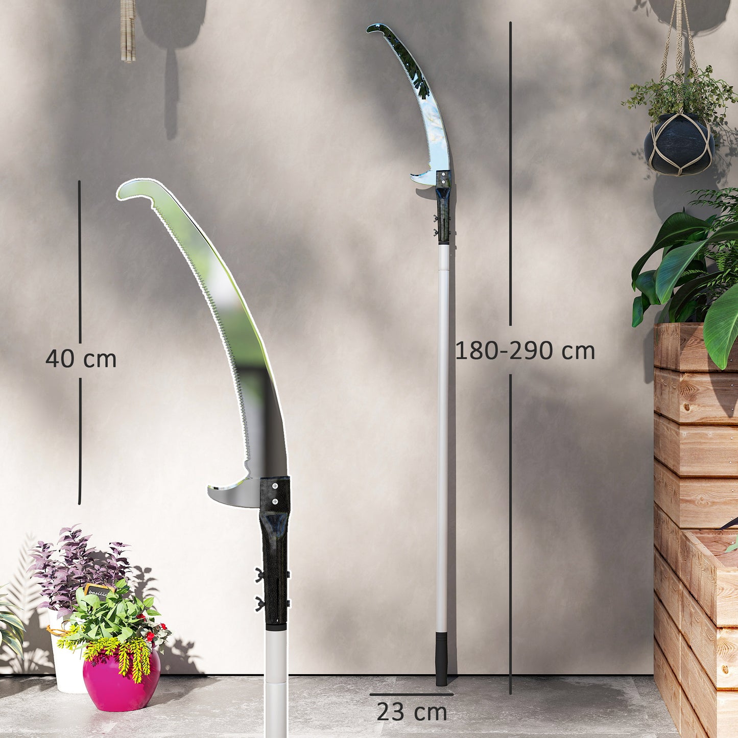 Outsunny Extendable Tree Pruner, Telescopic Pole Saw with 40 cm Blade, Lightweight for High Branches, 1.8-2.9 m Reach, Green