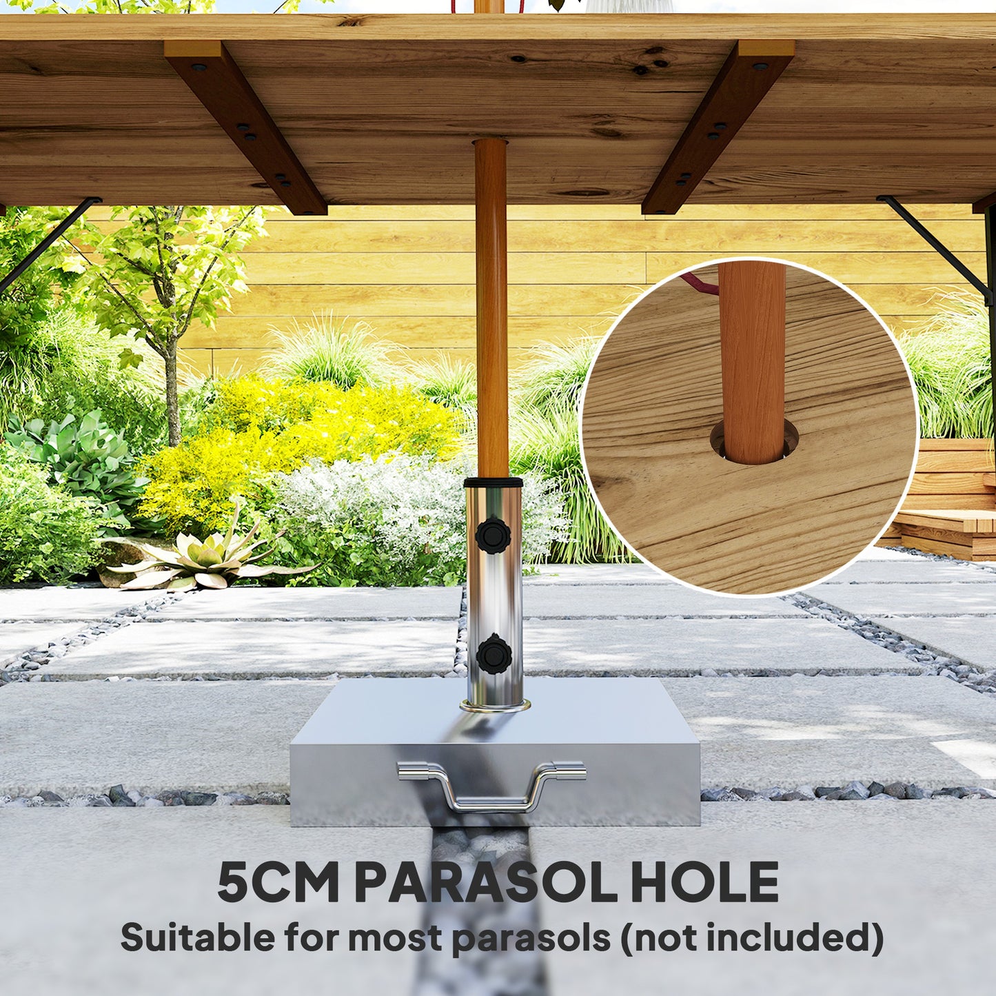 Outsunny Patio Table, 175x80cm Rectangle, Slatted Top, Parasol Hole, Weather-Resistant Fir Wood for Balcony/Terrace, Brown