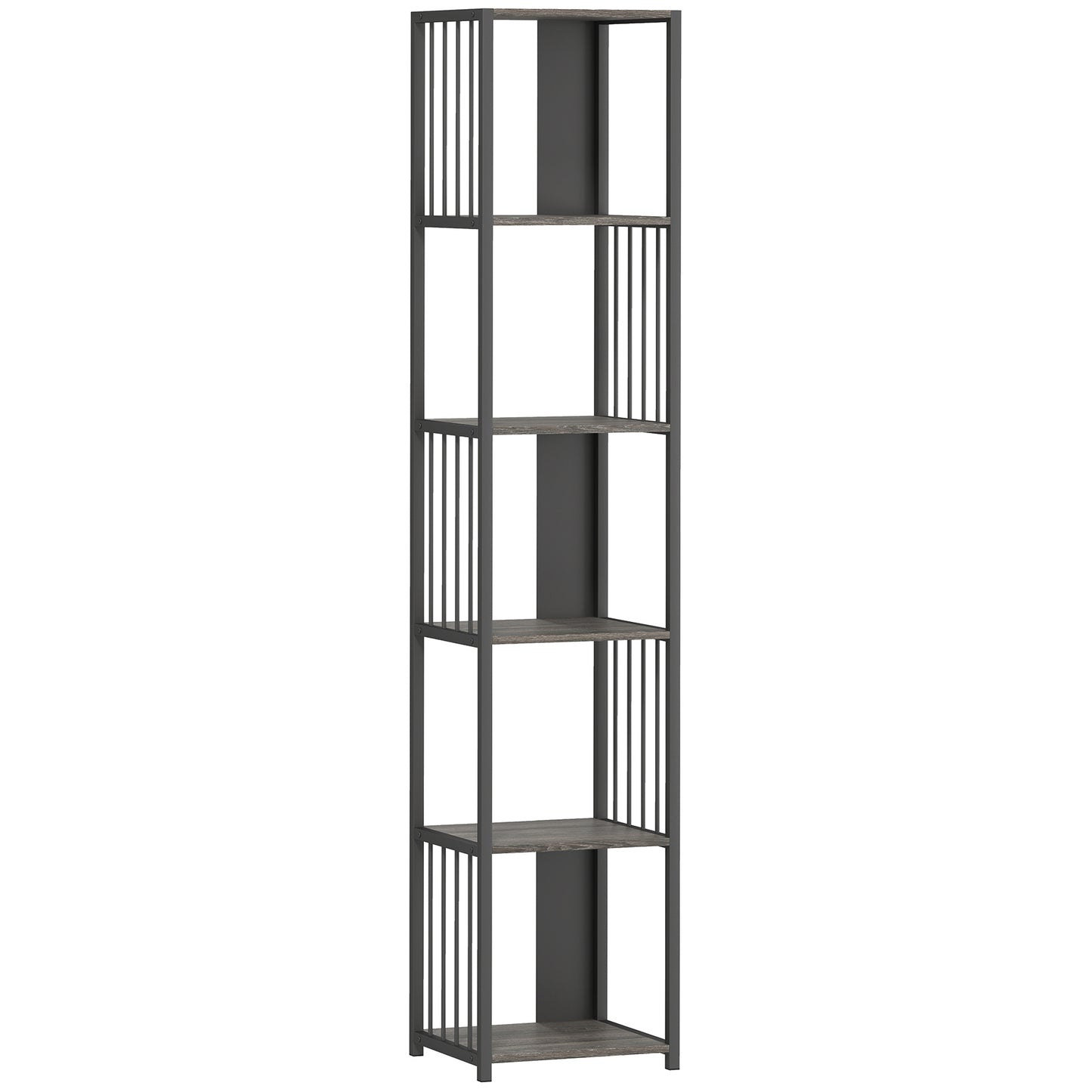 HOMCOM 5-Tier Bookshelf with Steel Frame - Grey