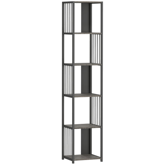 HOMCOM 5-Tier Bookshelf with Steel Frame - Grey