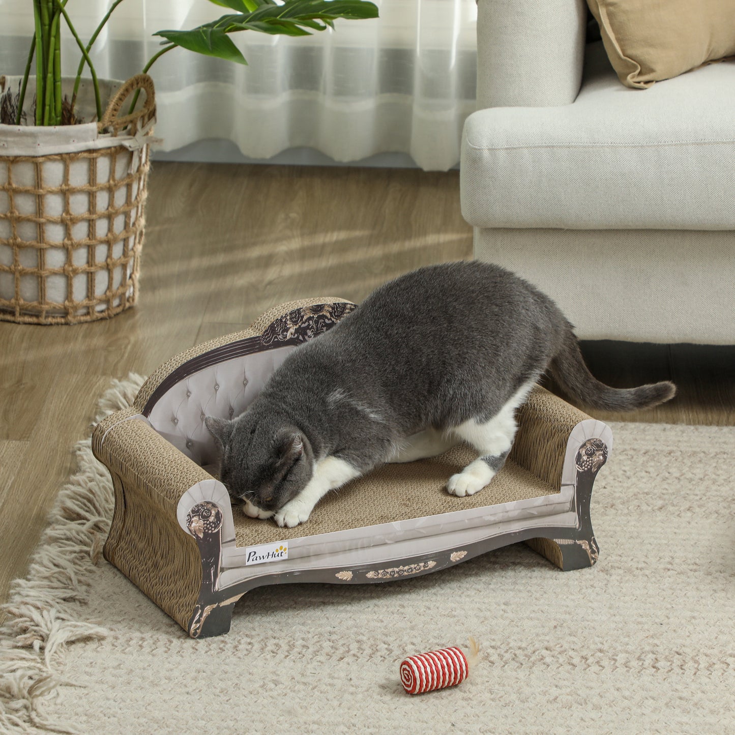 PawHut 2 in 1 Cat Scratcher with Organic Catnip for Indoor Cats, 29.5 x 56 x 26cm, Brown