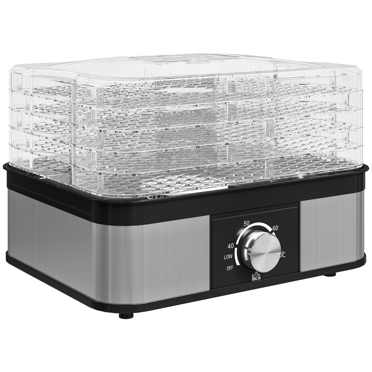 HOMCOM 5 Tier Food Dehydrator, 245W Stainless Steel Dryer with Adjustable Temperature for Fruit, Meat, Vegetables, Jerky & Pet Treats, Black