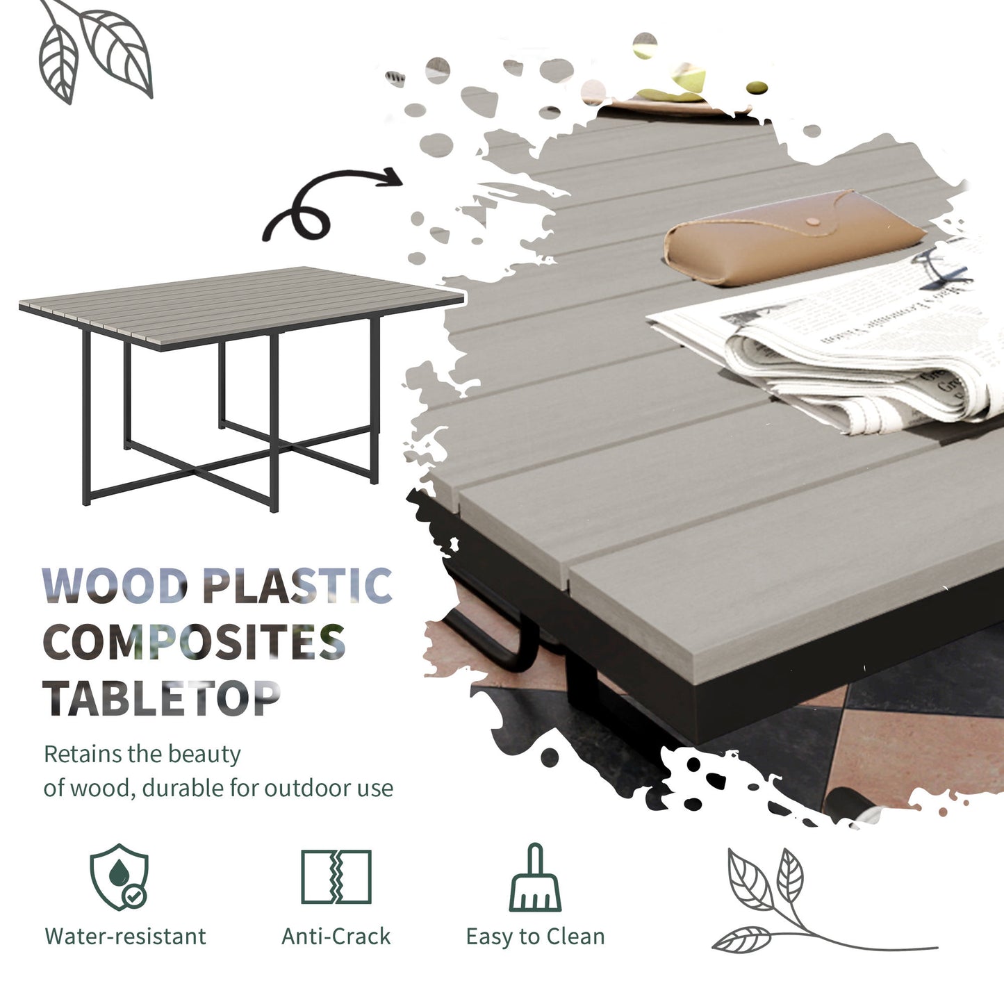 Outsunny Rattan Cube Garden Dining Set, 10 Seater with Cushions, 6 Armchairs, 4 Stools, Rectangular Table, Wood Grain Top, Grey