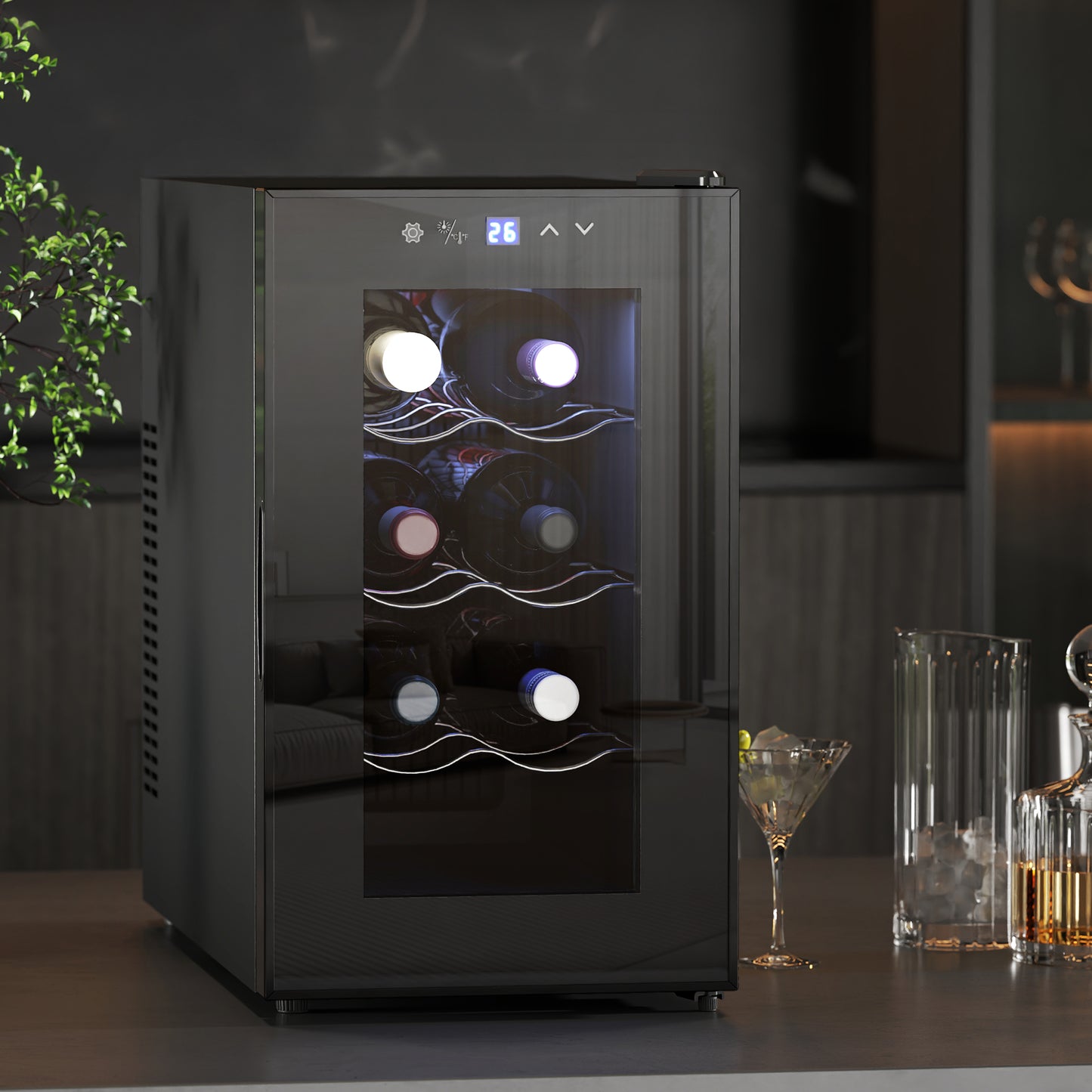 HOMCOM Mini Freestanding Wine Cooler Fridge, 8 Bottle