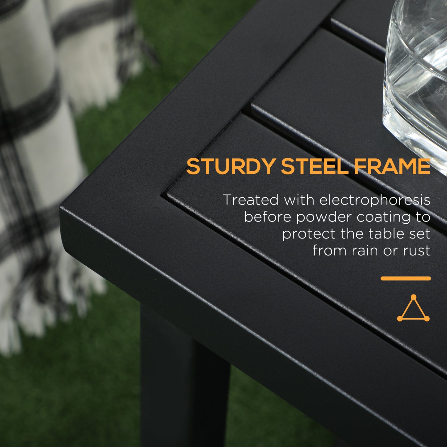 Outsunny Garden Side Table End Table Patio Coffee Table with Umbrella Hole Steel Frame for Balcony Black
