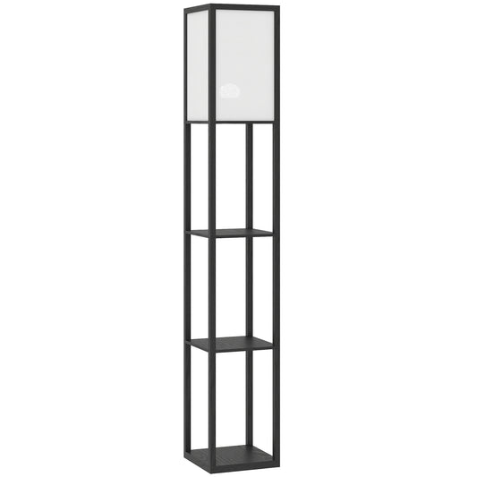 HOMCOM Floor Lamp with Shelves, 3 Layer Column Modern Standing Lamp for Living Room, Bedroom, Office, Bulb not Included, Black