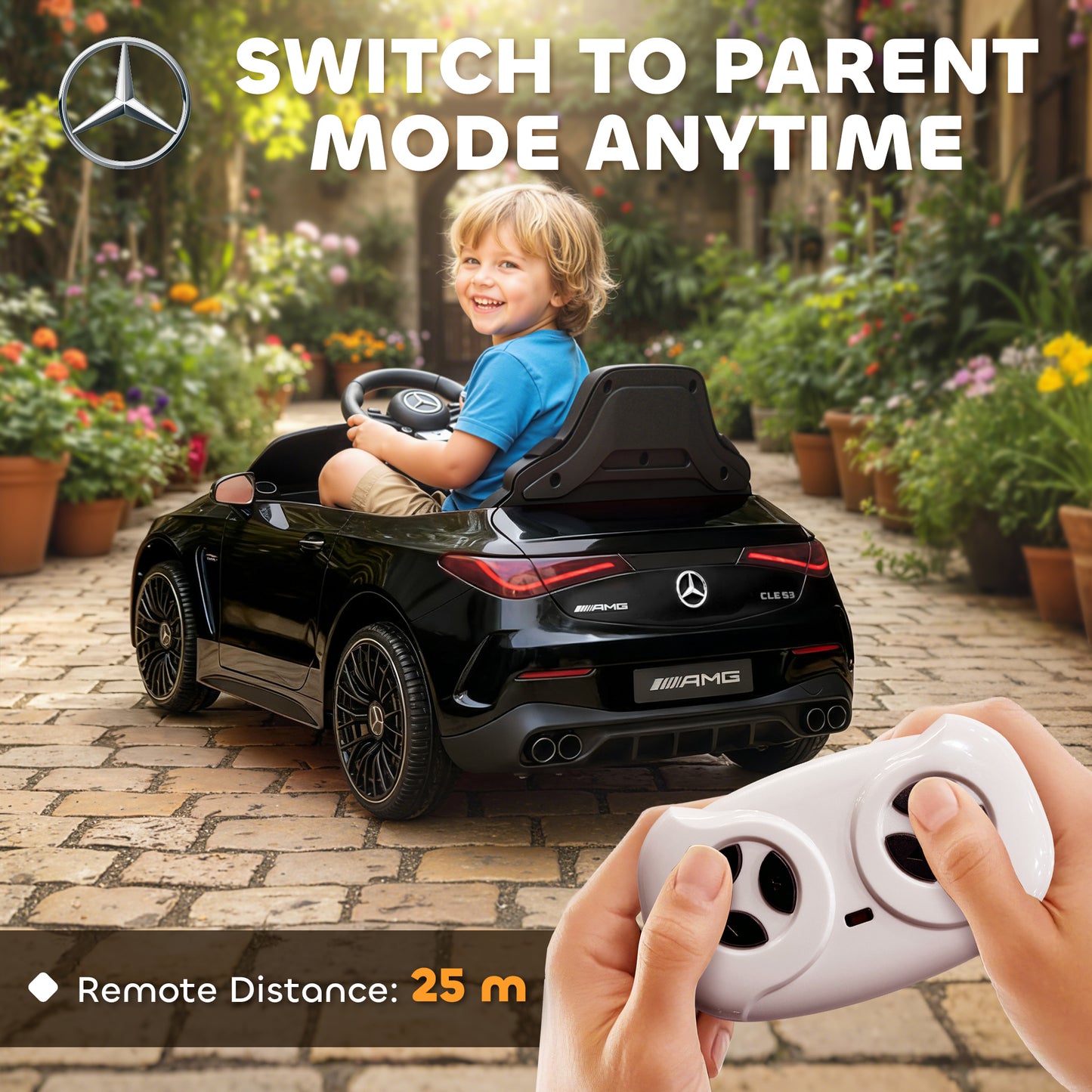 AIYAPLAY Licensed Mercedes AMG Kids Electric Car, 12V Ride On Car with Dual Motors, Remote Control for 3-6 Years, Black