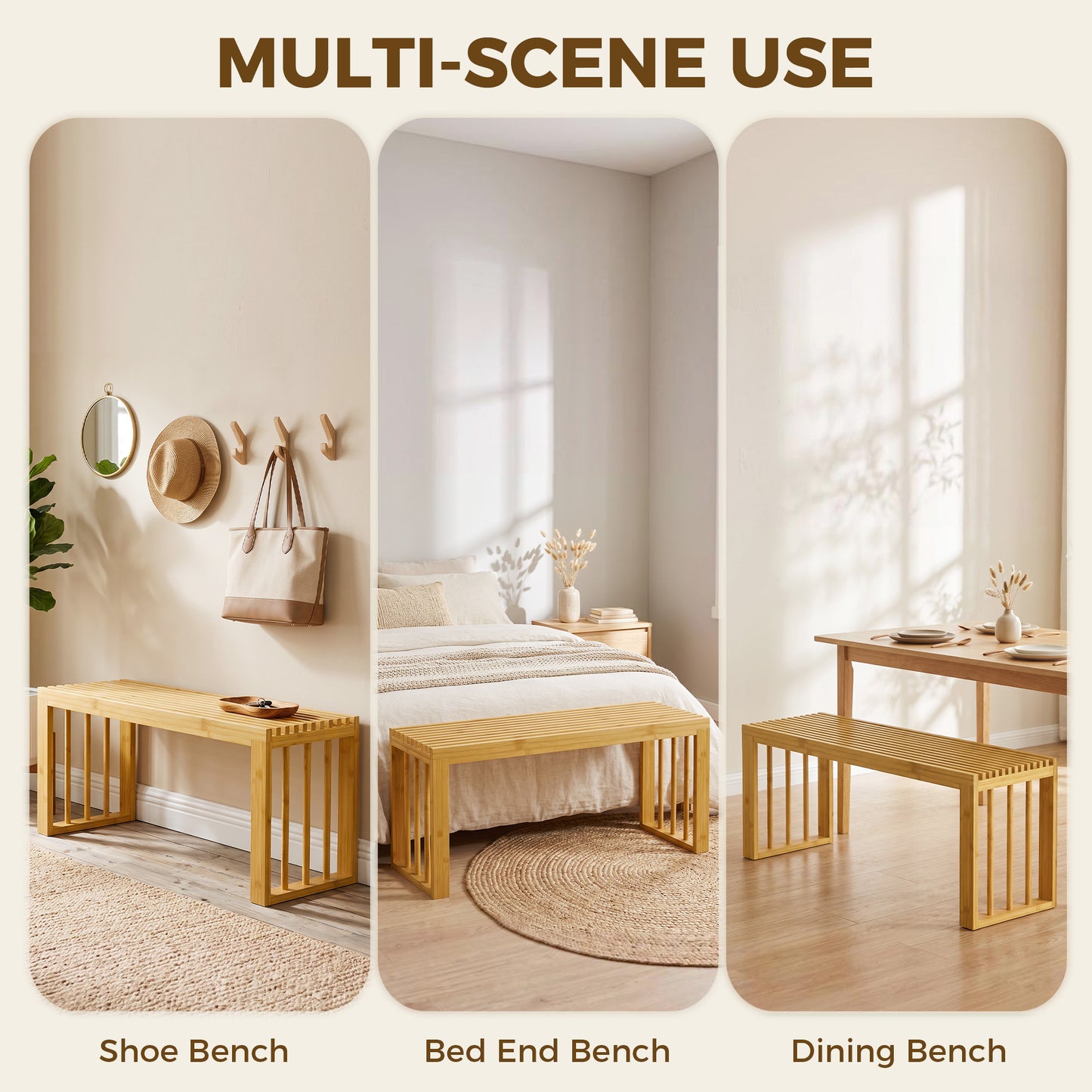 HOMCOM 90 cm Bamboo Shoe Bench Backless Hallway Bench Seat, Wood Indoor Decor for Entryway, Natural