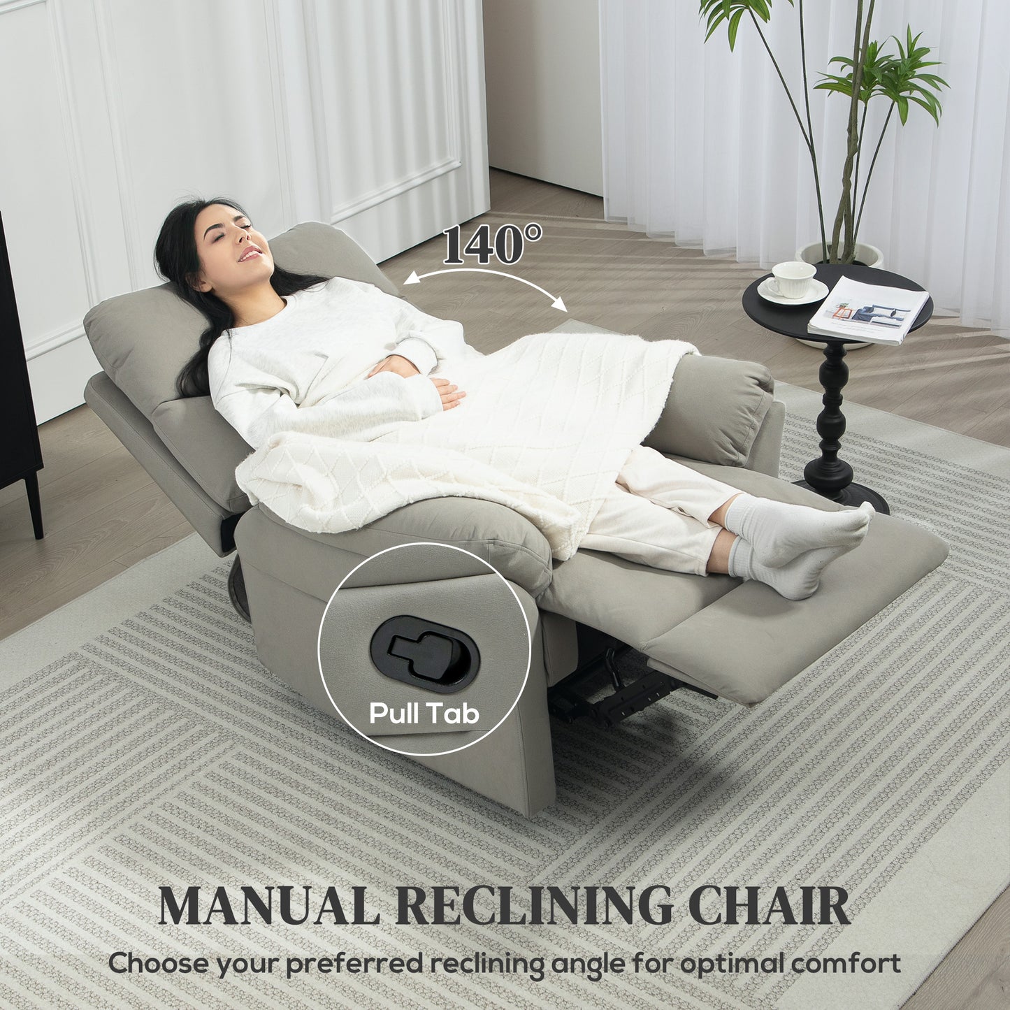 HOMCOM 140° Manual Reclining Armchair, with Footrest - Grey