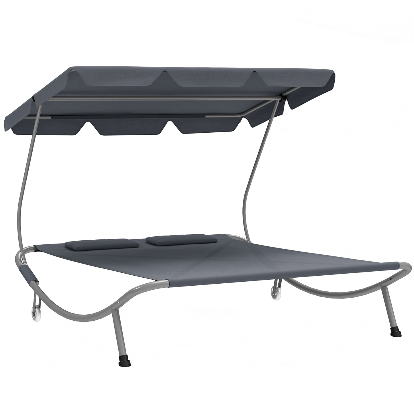 Outsunny Double Hammock Sun Lounger Bed with Canopy Shelter, Wheels & 2 Pillows, Light Grey