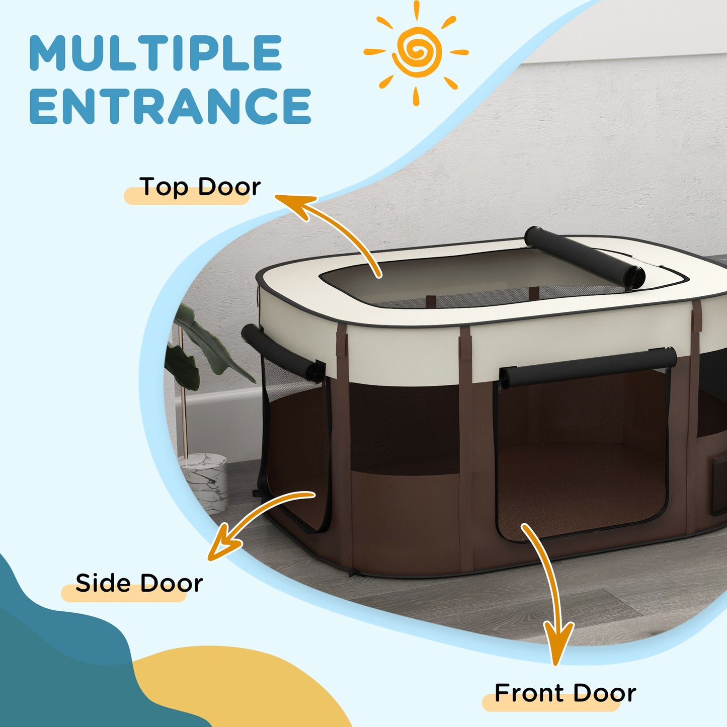 PawHut Foldable Dog Pen with Storage Bag for Indoor/Outdoor Use Brown - Large